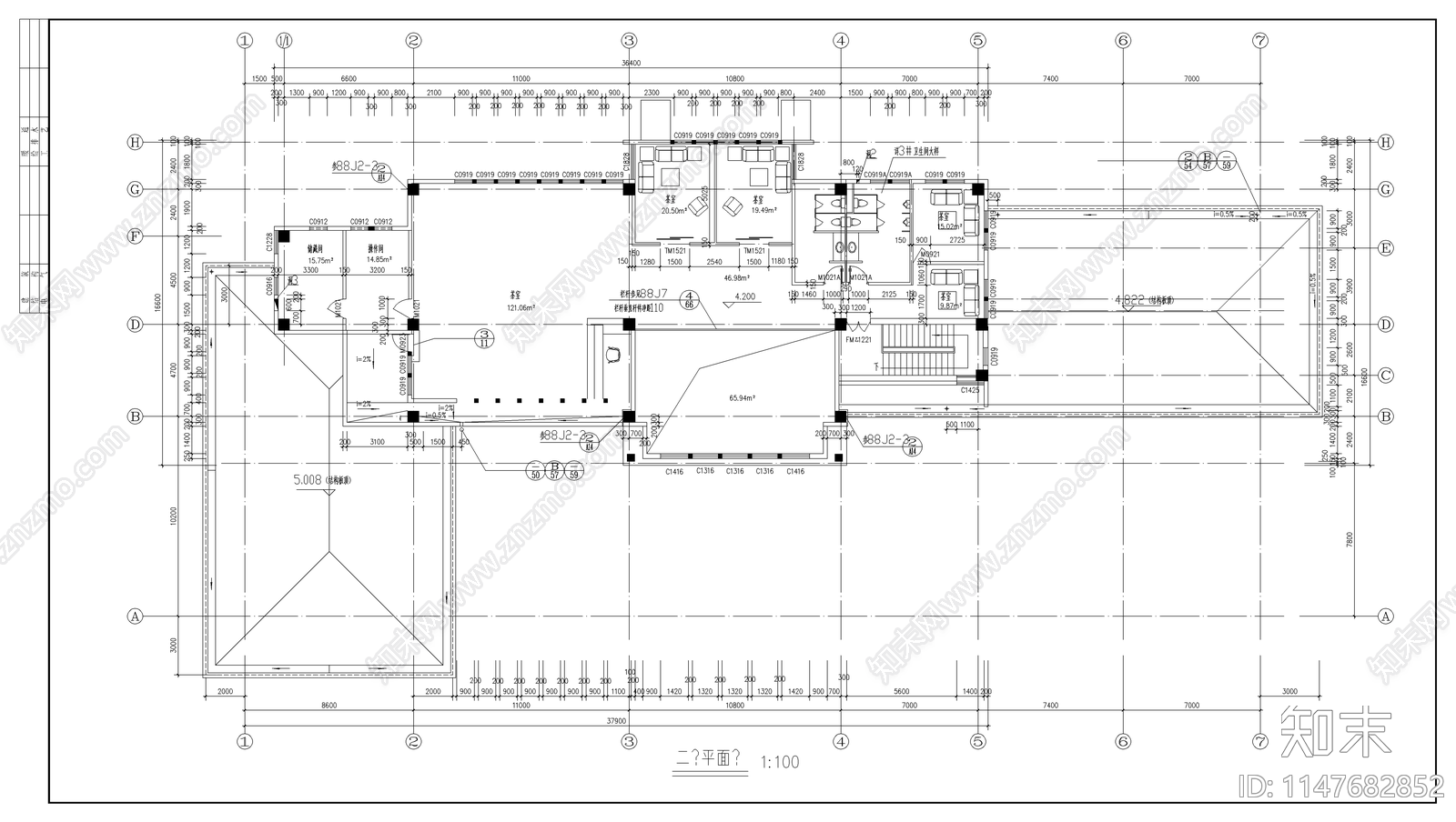 会所建筑cad施工图下载【ID:1147682852】