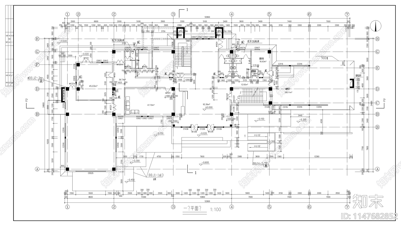 会所建筑cad施工图下载【ID:1147682852】