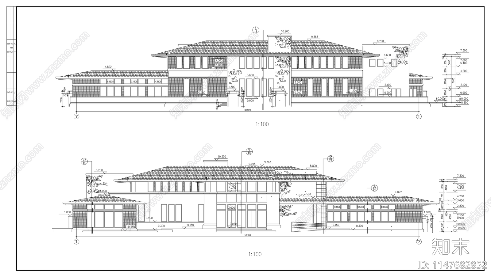 会所建筑cad施工图下载【ID:1147682852】