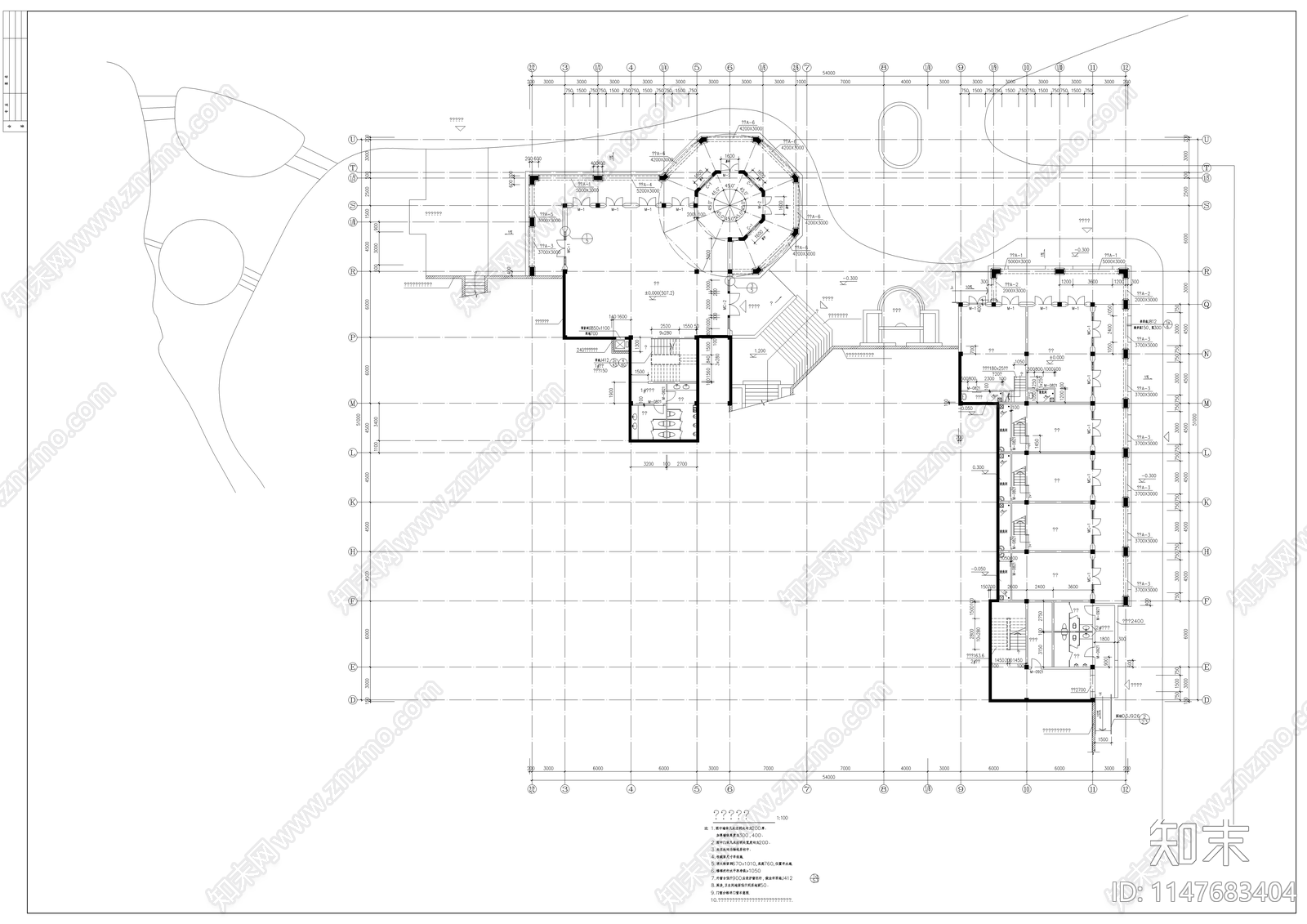 会所建筑cad施工图下载【ID:1147683404】