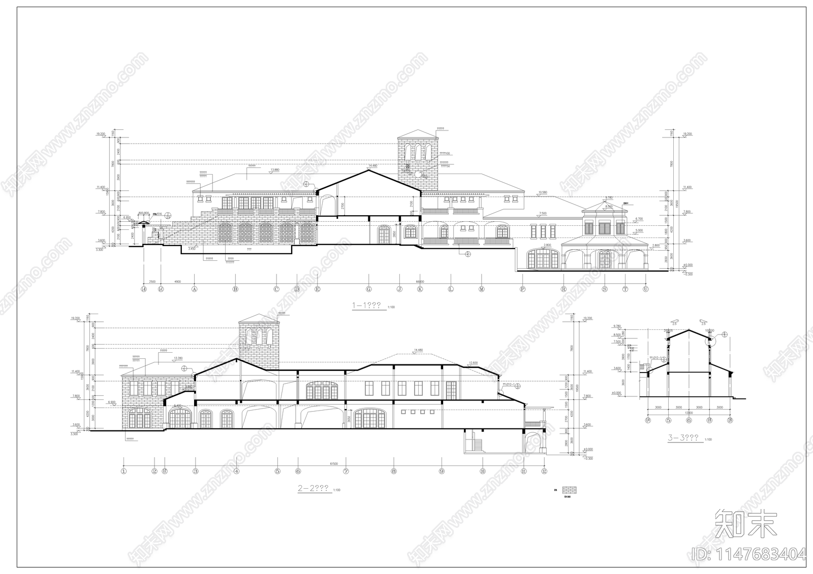 会所建筑cad施工图下载【ID:1147683404】