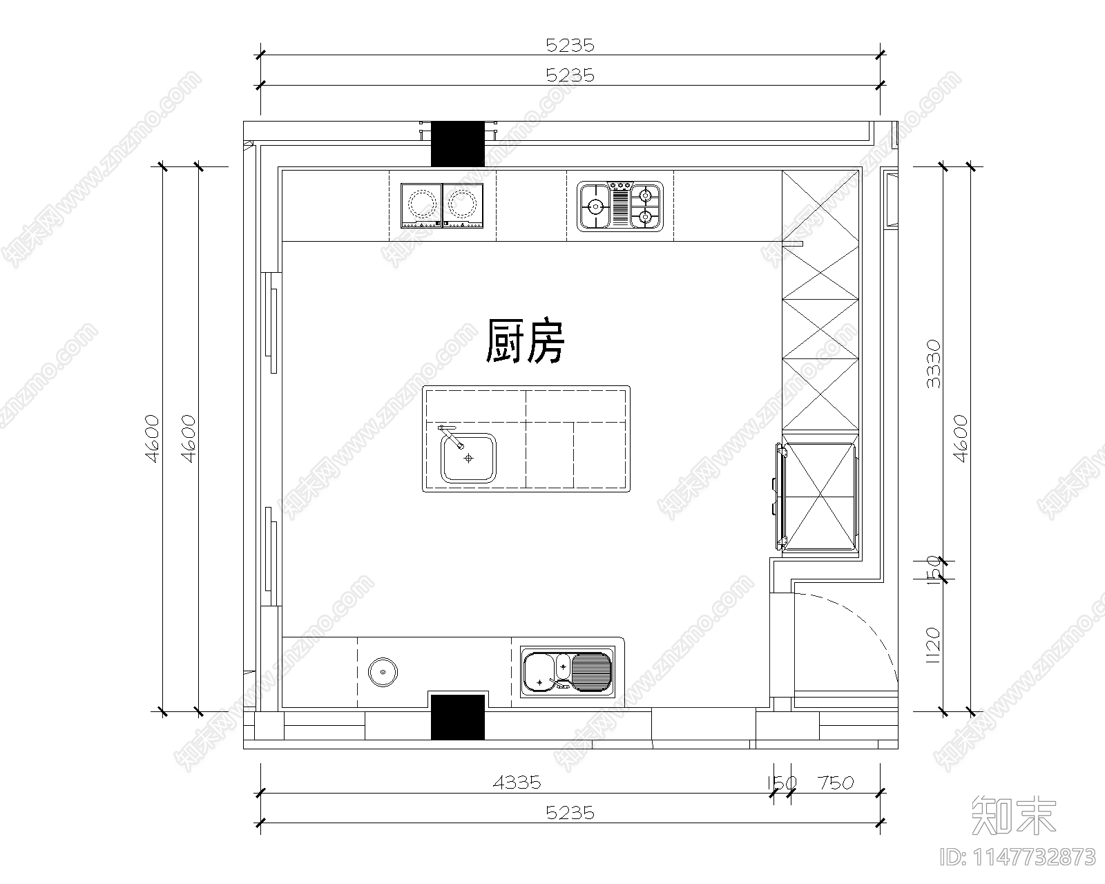 家居厨房cad施工图下载【ID:1147732873】