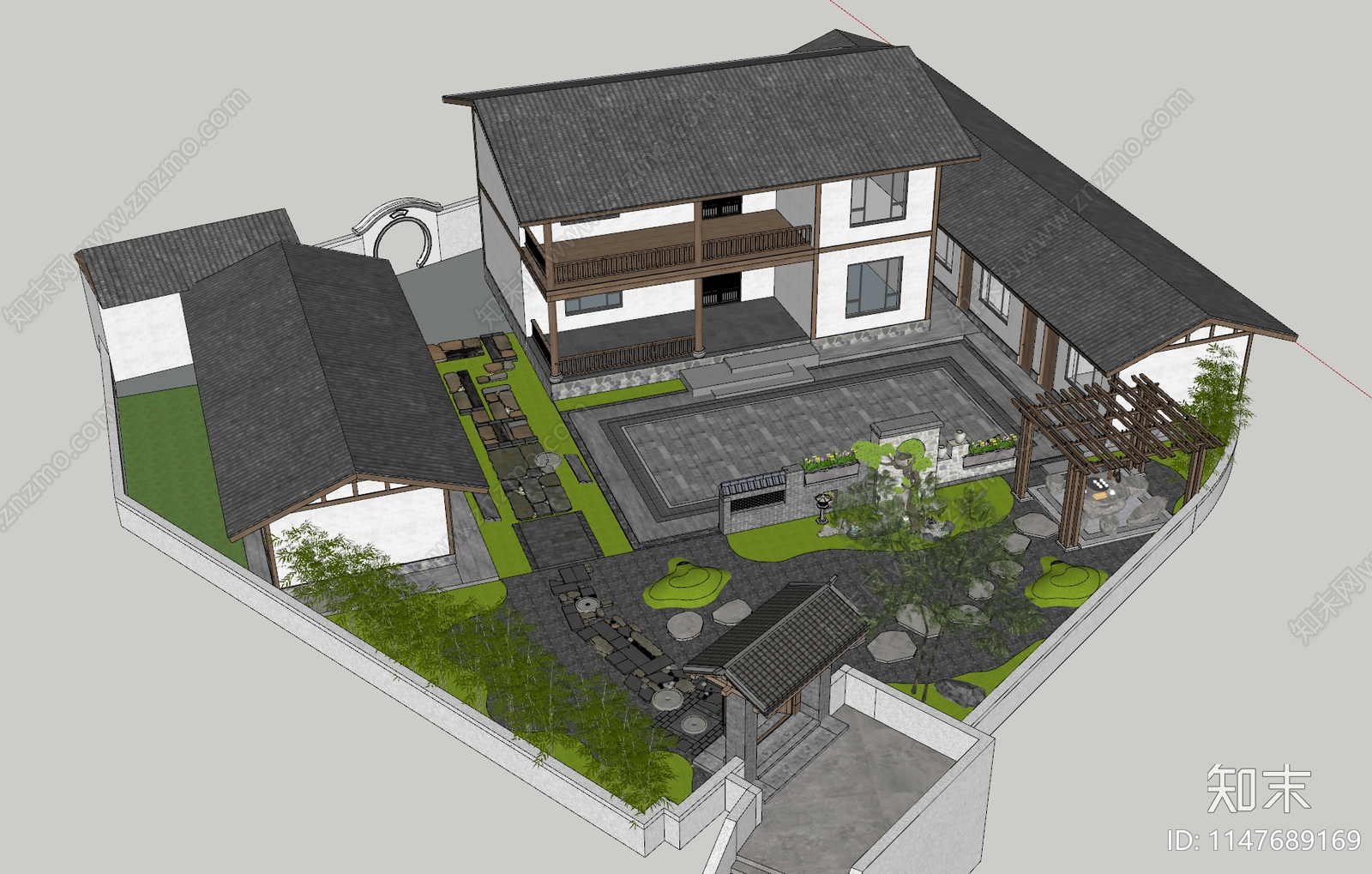 新中式农家乐乡村庭院SU模型下载【ID:1147689169】