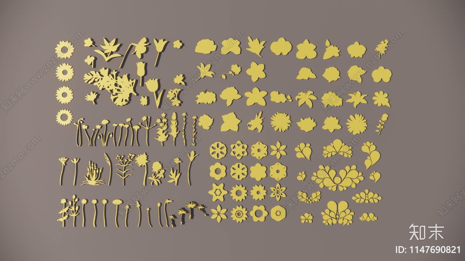 现代植物花卉剪影墙饰挂件SU模型下载【ID:1147690821】