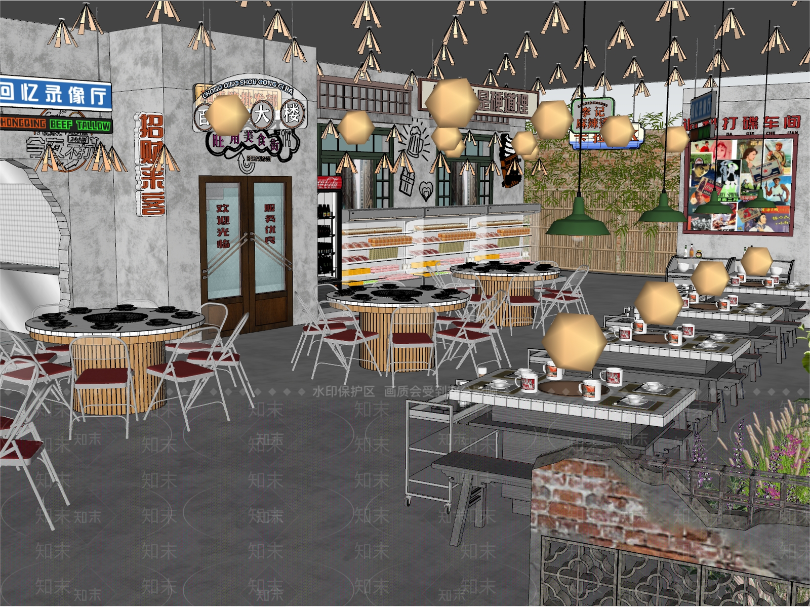 现代怀旧火锅店SU模型下载【ID:1147692949】