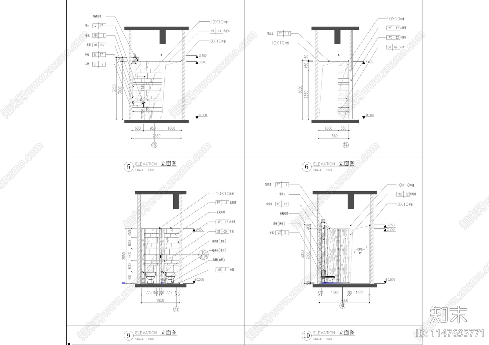 公区卫生间室内cad施工图下载【ID:1147695771】