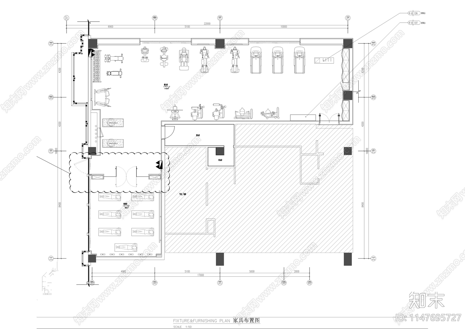 健身房室内cad施工图下载【ID:1147695727】