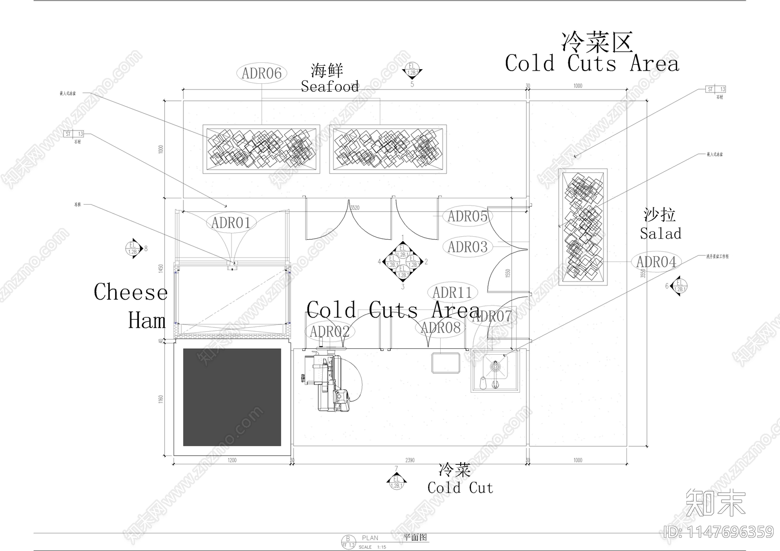 酒店西式厨房施工图下载【ID:1147696359】