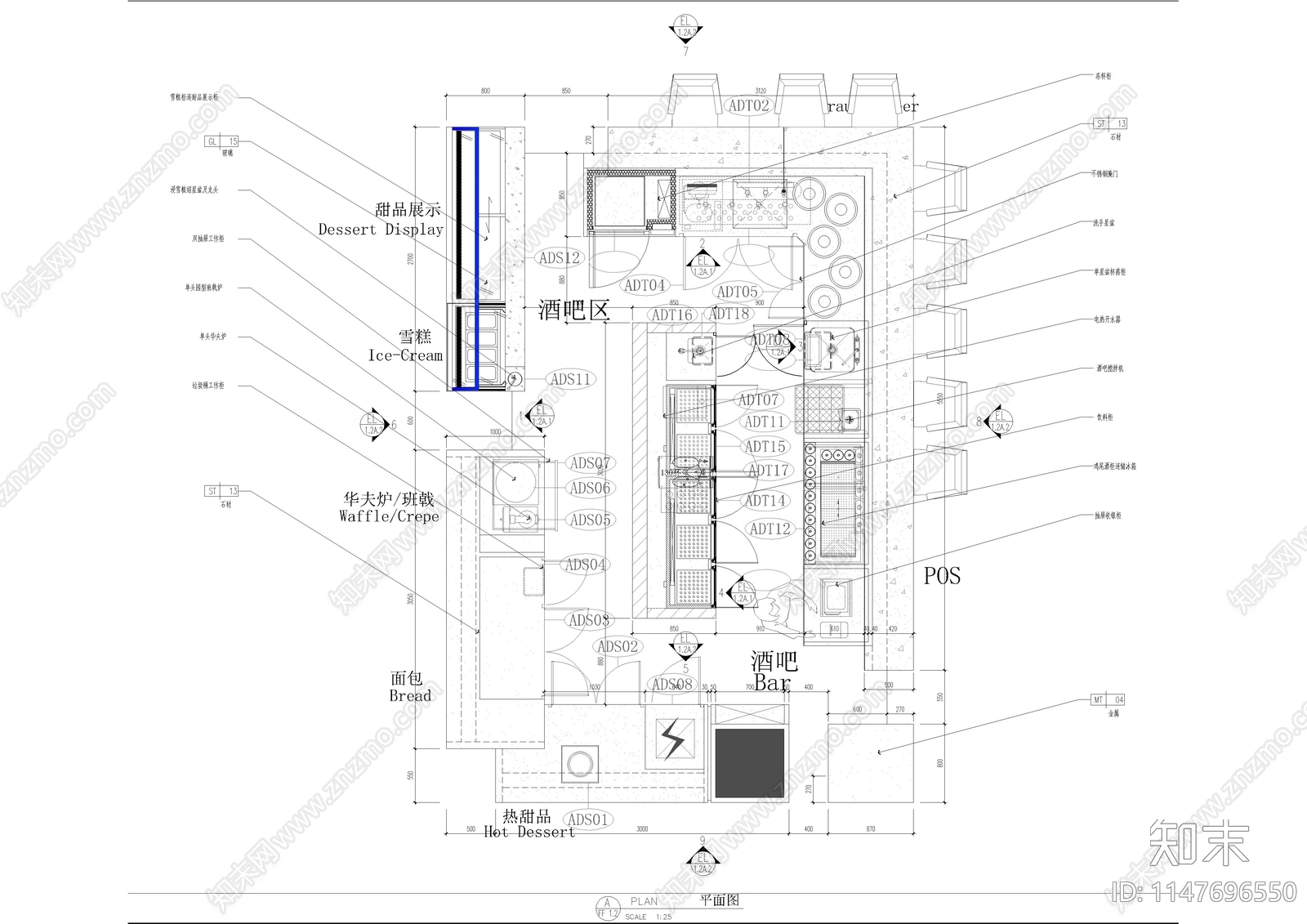 酒吧室内cad施工图下载【ID:1147696550】