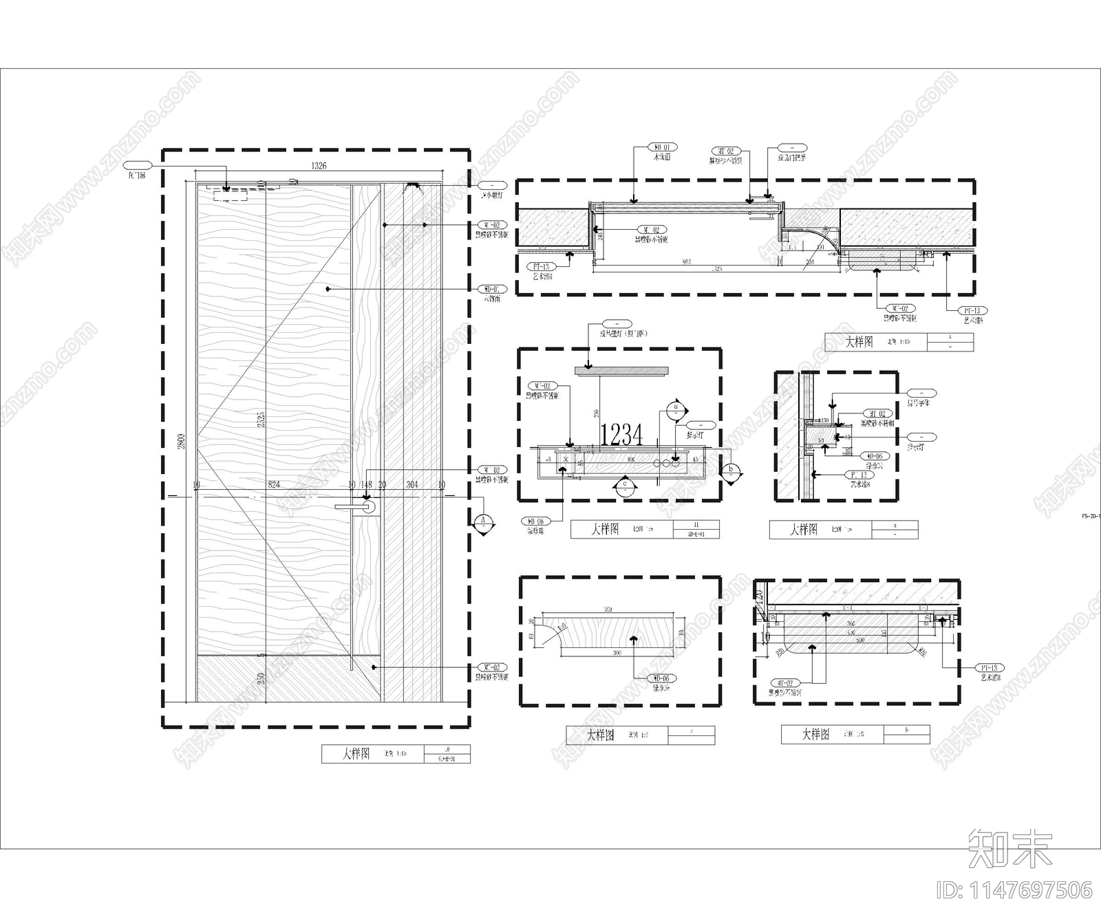 现代风格隐形门详图cad施工图下载【ID:1147697506】