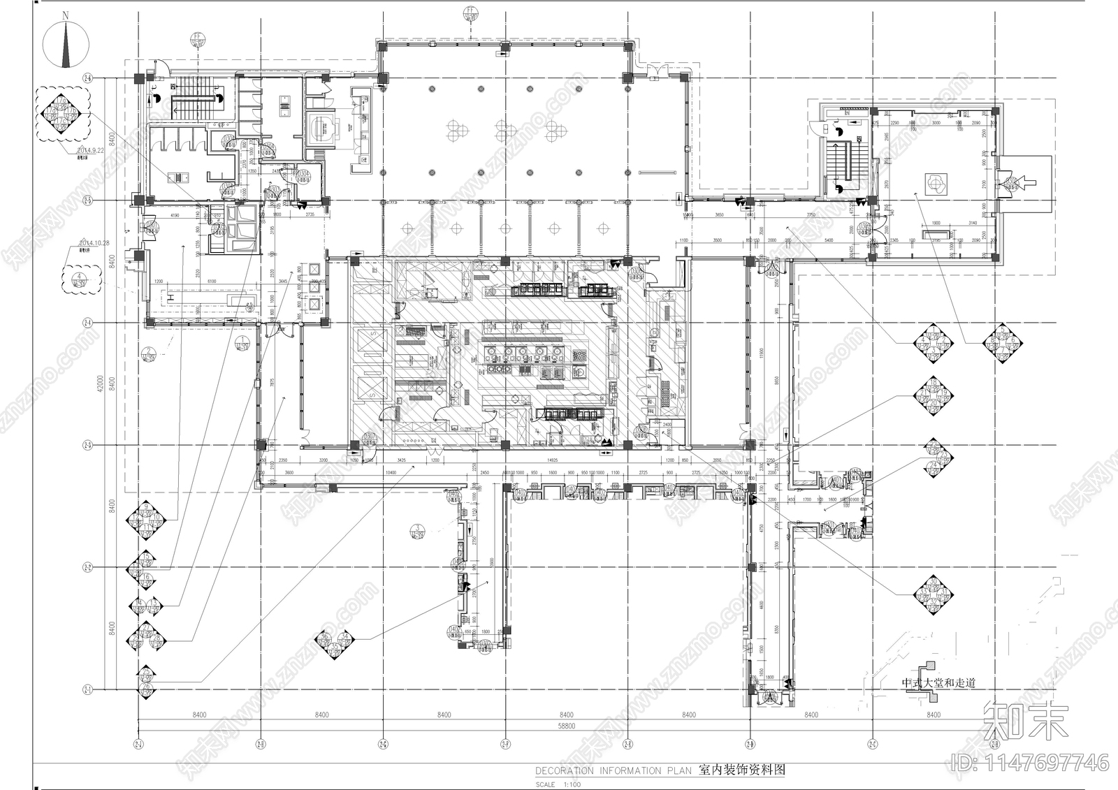 中餐厅大堂室内cad施工图下载【ID:1147697746】
