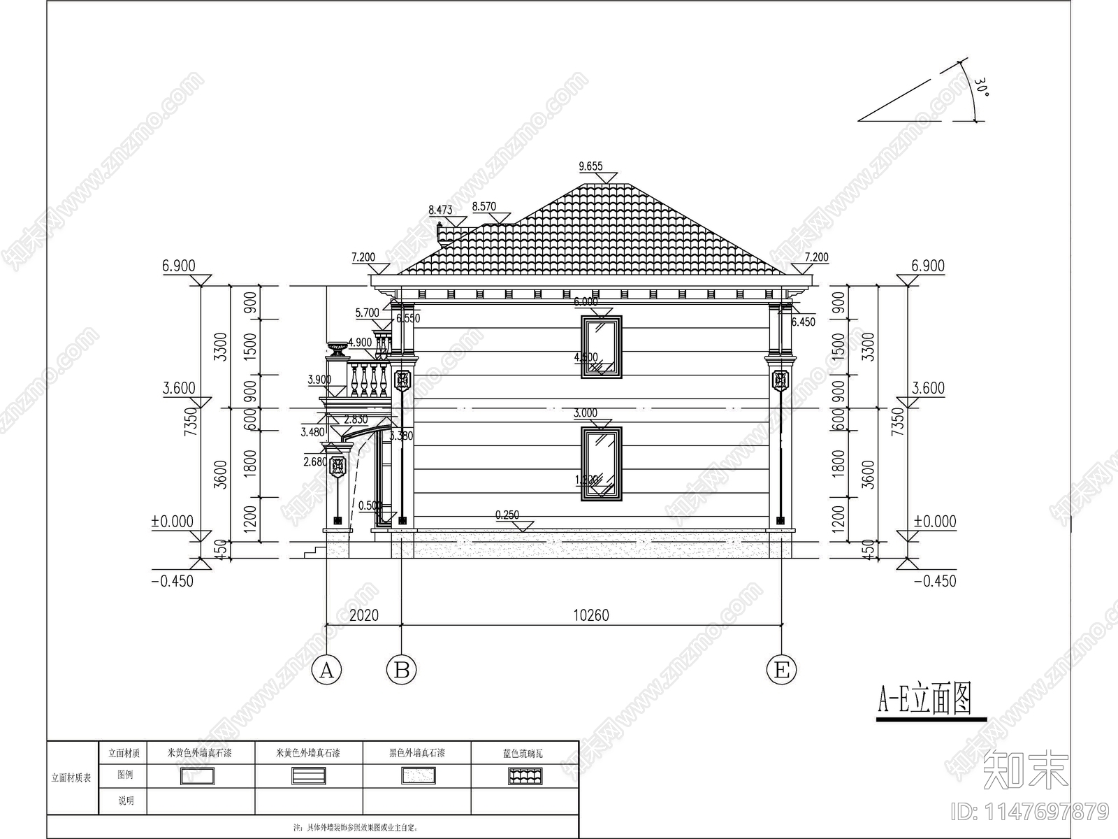 欧式两层独栋别墅建筑施工图cad施工图下载【ID:1147697879】