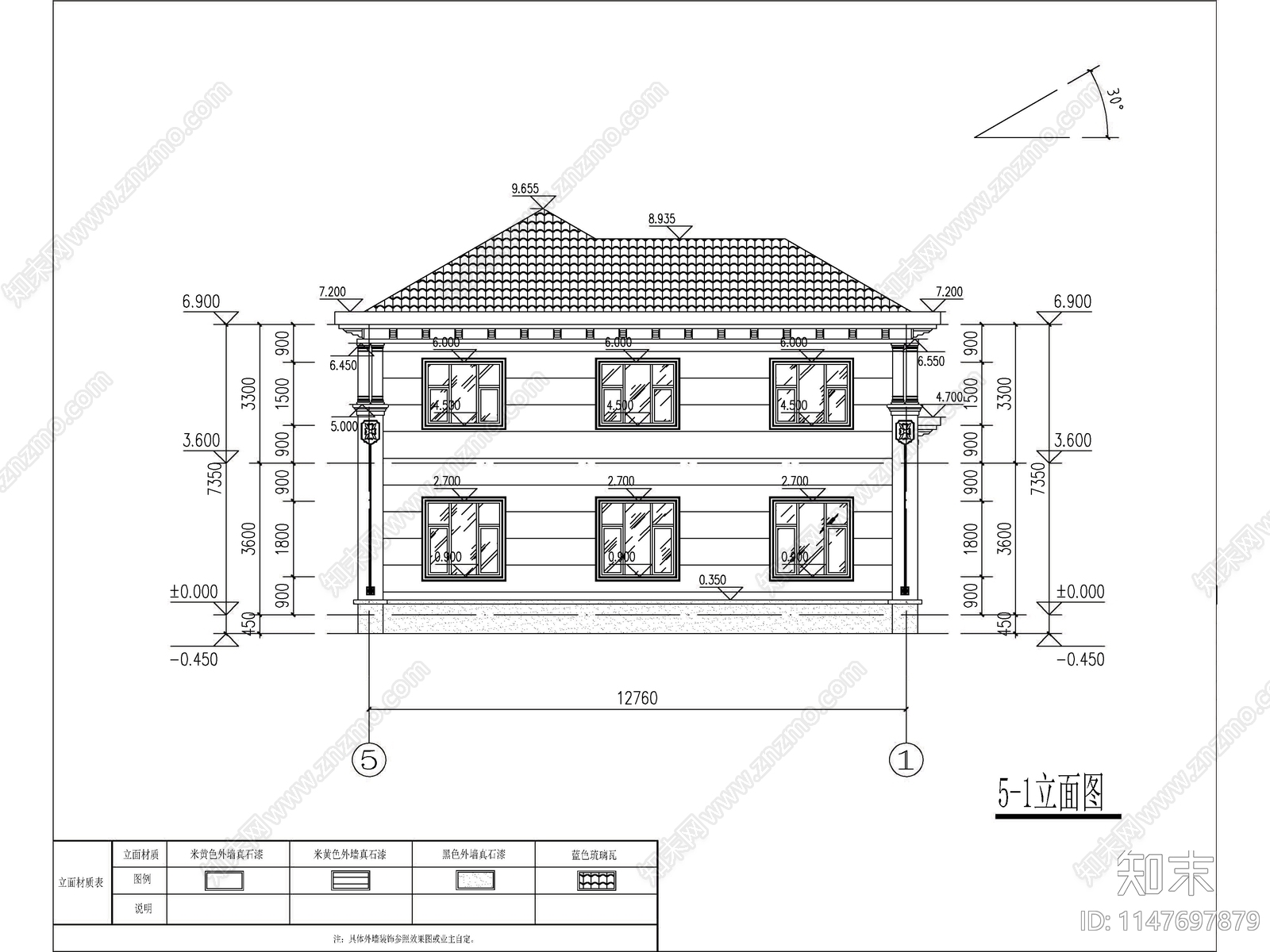 欧式两层独栋别墅建筑施工图cad施工图下载【ID:1147697879】