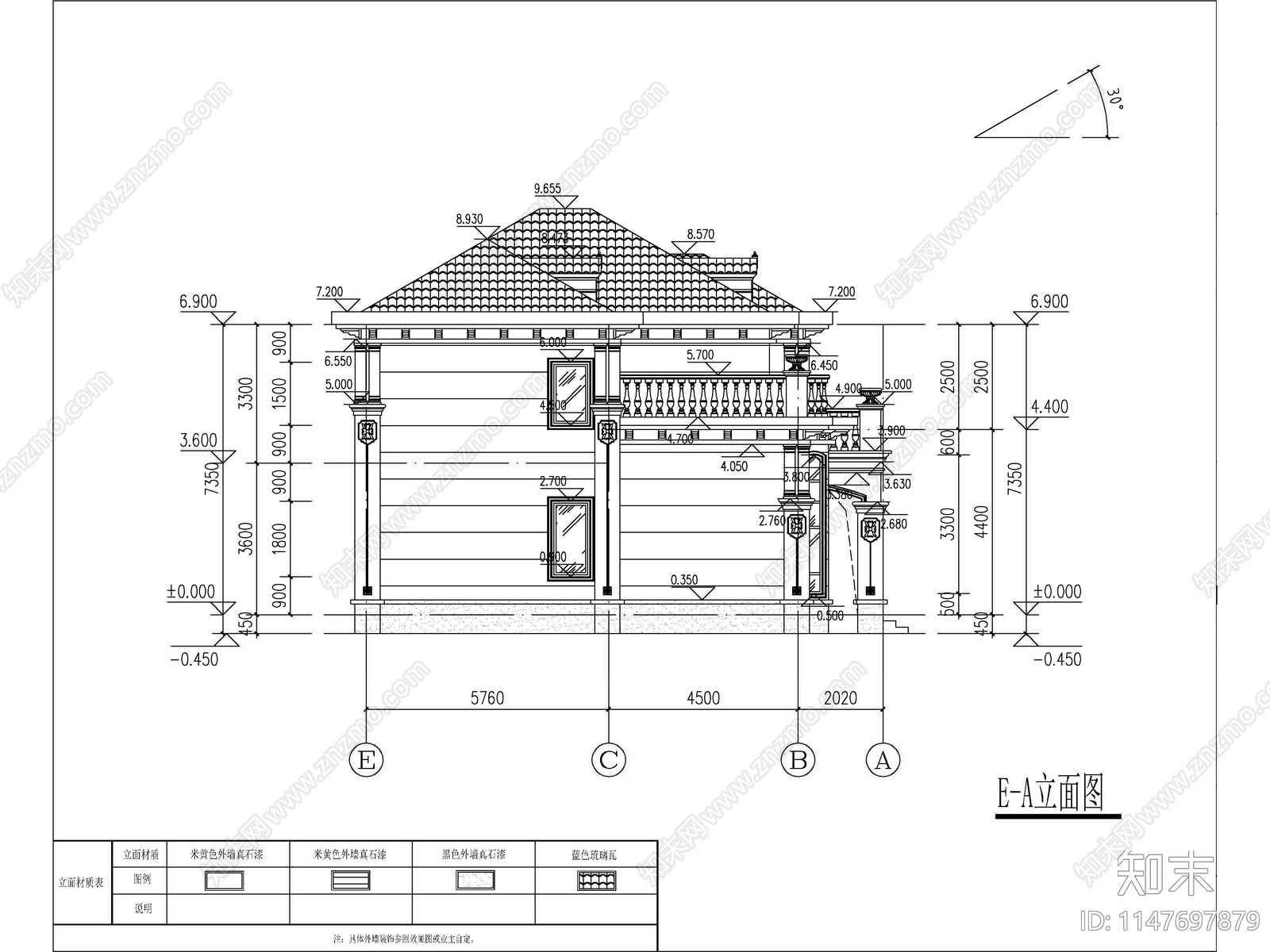 欧式两层独栋别墅建筑施工图cad施工图下载【ID:1147697879】