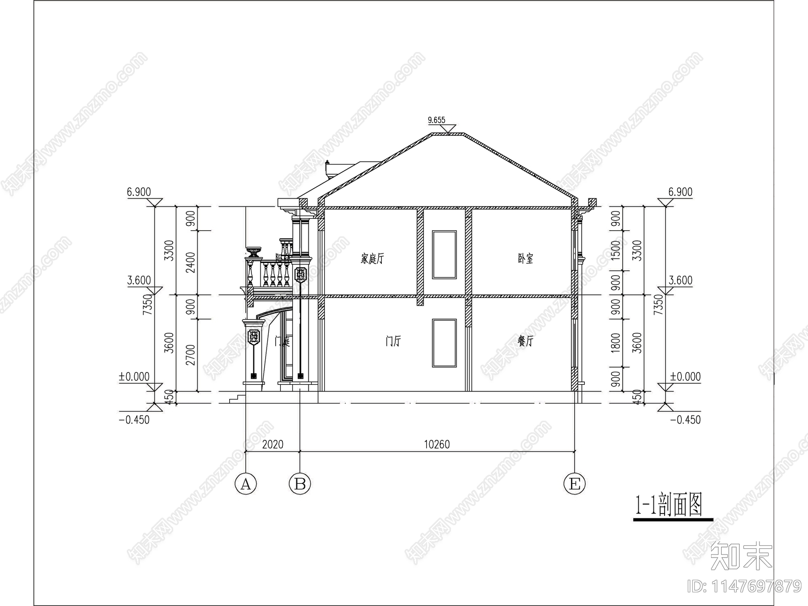 欧式两层独栋别墅建筑施工图cad施工图下载【ID:1147697879】