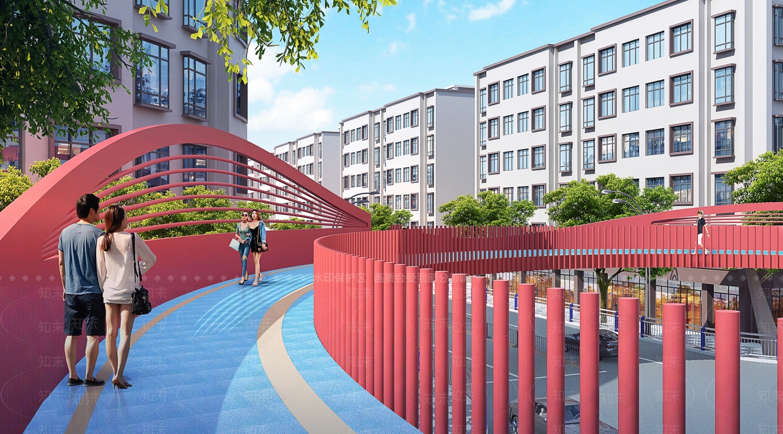 现代环形人行天桥SU模型下载【ID:1147707851】