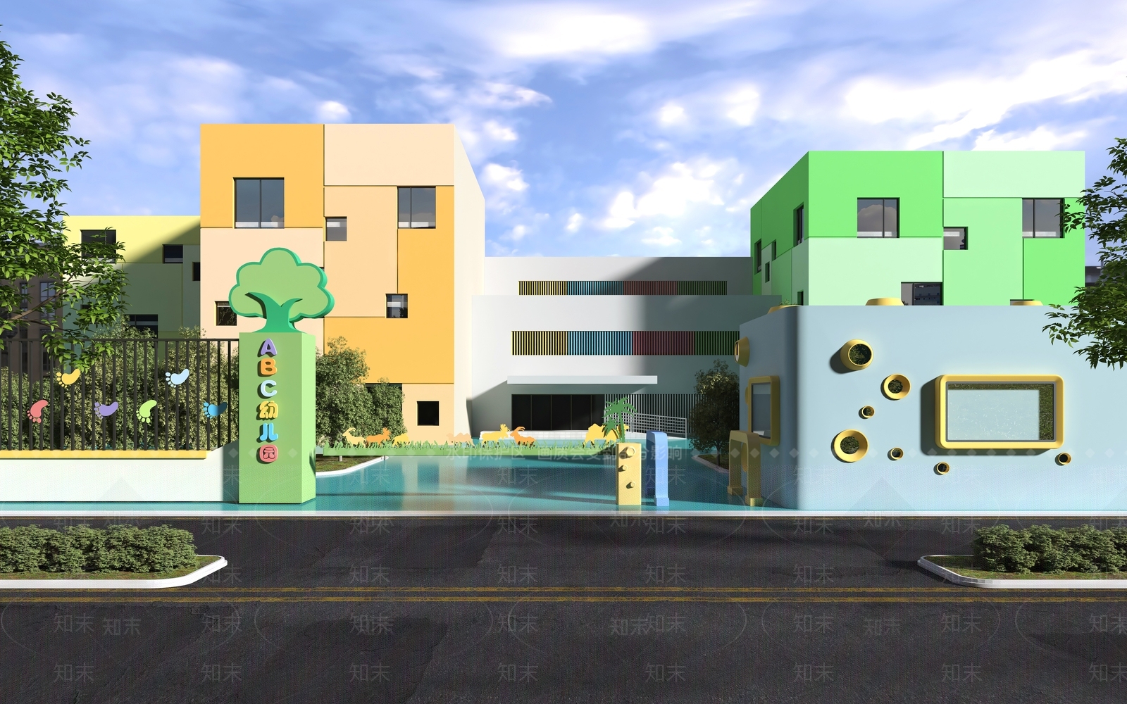 现代幼儿园小学大门3D模型下载【ID:1147708849】