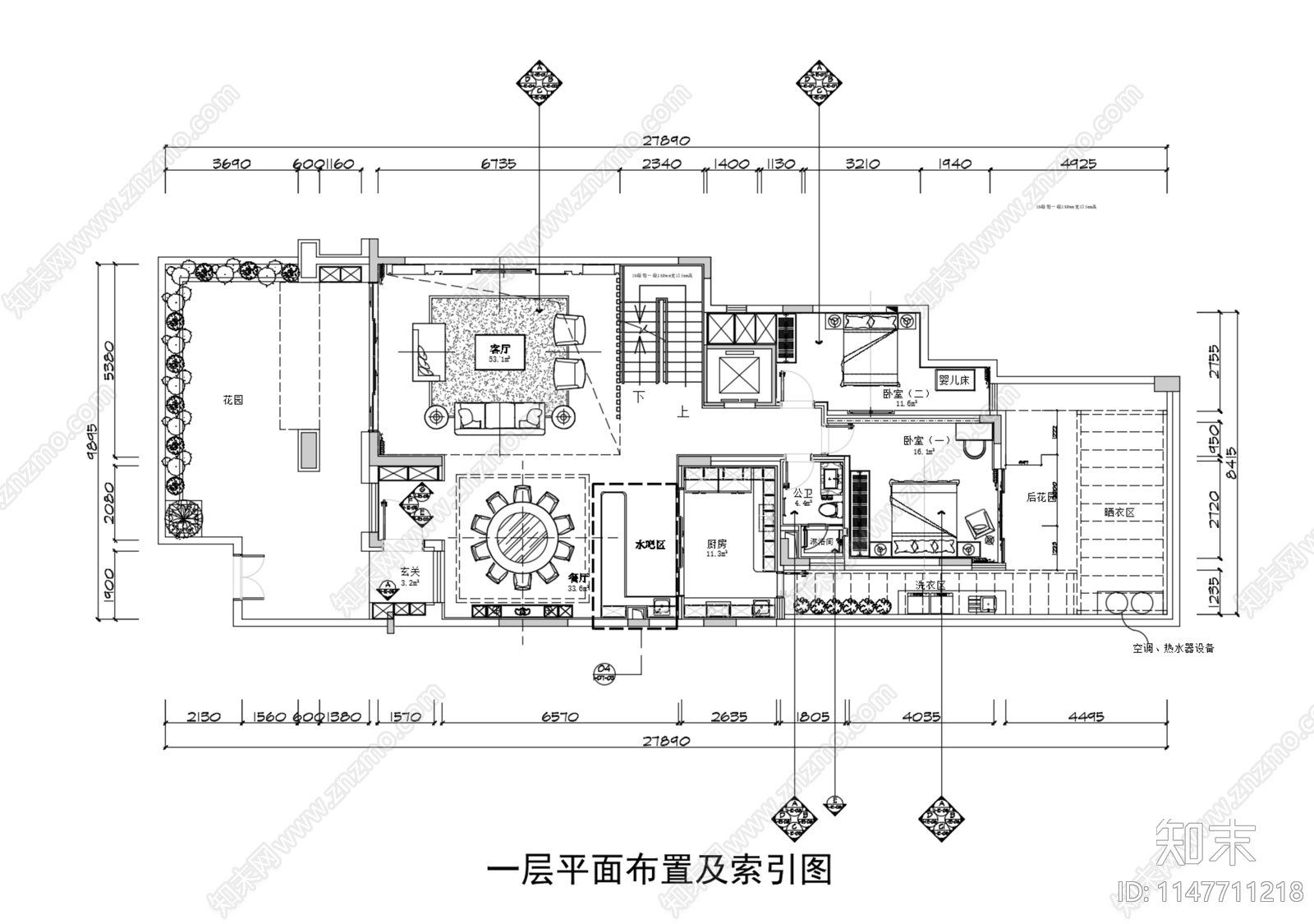 深圳香山美墅4层新中式别墅cad施工图下载【ID:1147711218】