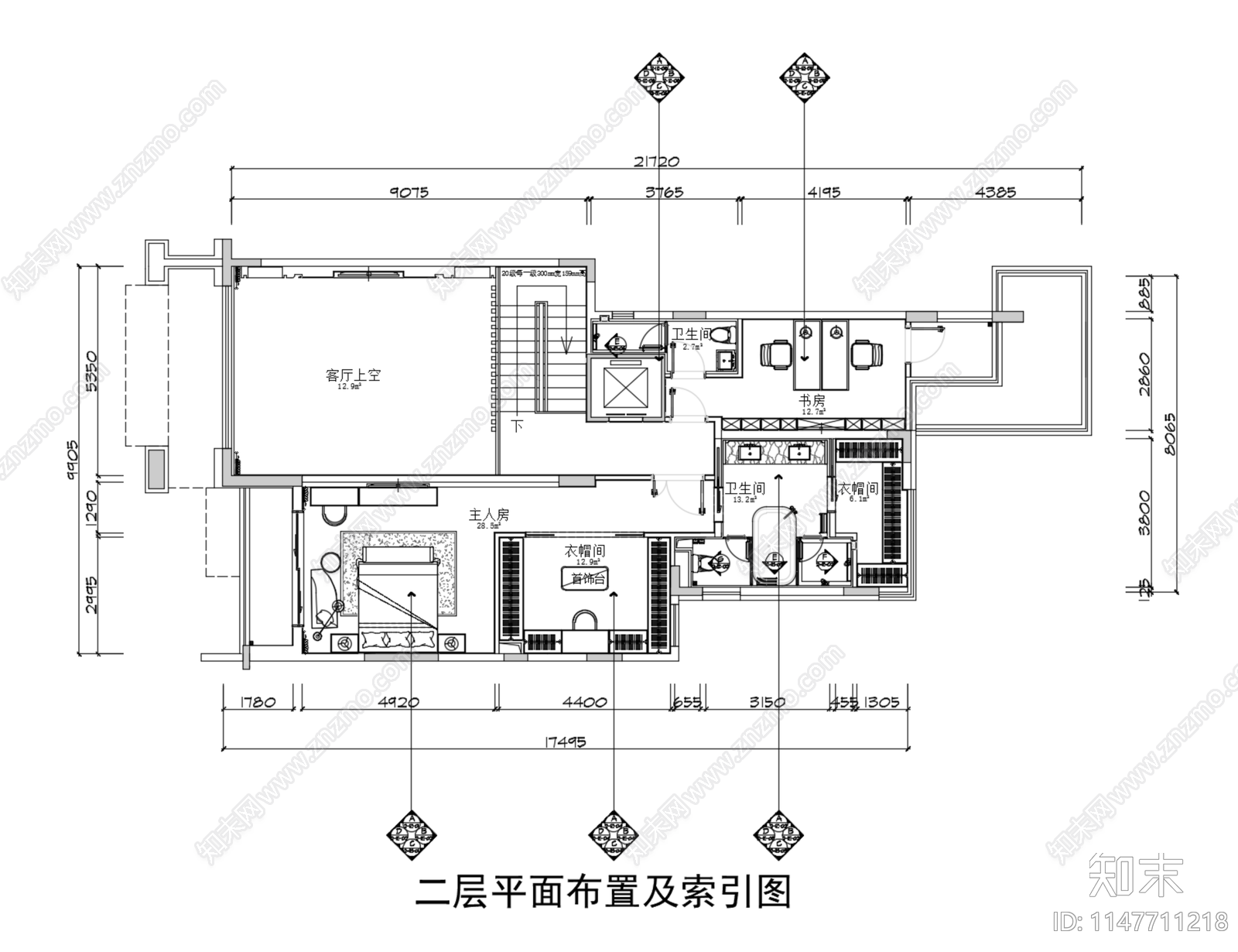 深圳香山美墅4层新中式别墅cad施工图下载【ID:1147711218】