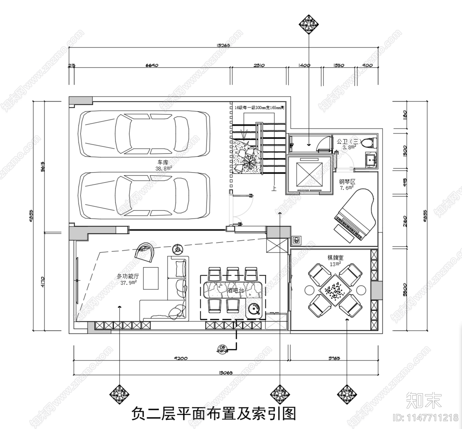 深圳香山美墅4层新中式别墅cad施工图下载【ID:1147711218】