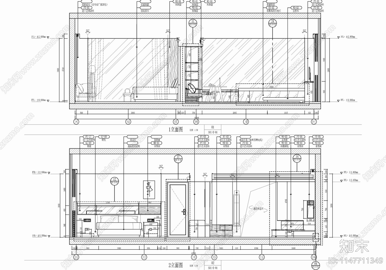 80㎡酒店家庭亲子房客房套房施工图下载【ID:1147711349】