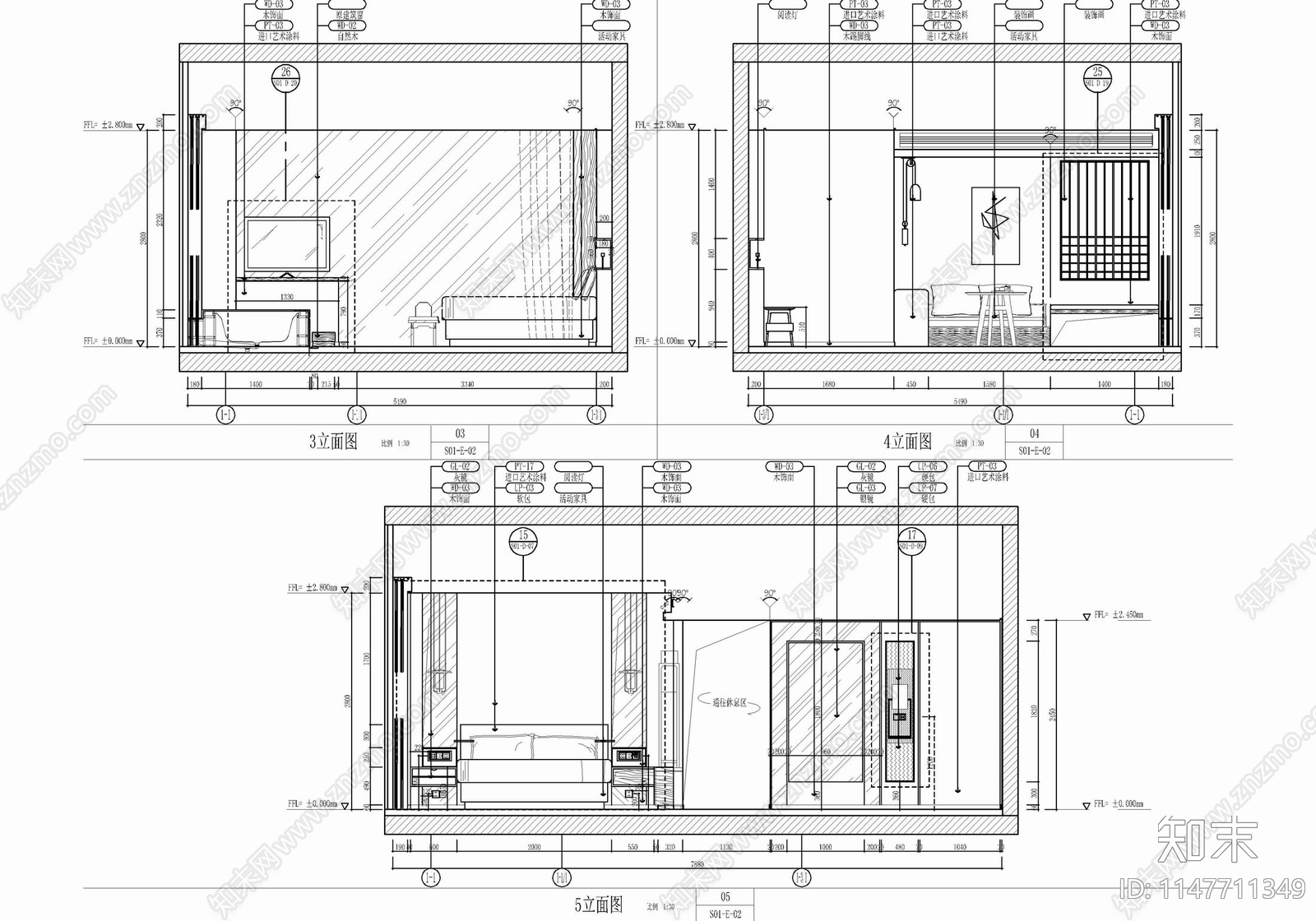 80㎡酒店家庭亲子房客房套房施工图下载【ID:1147711349】