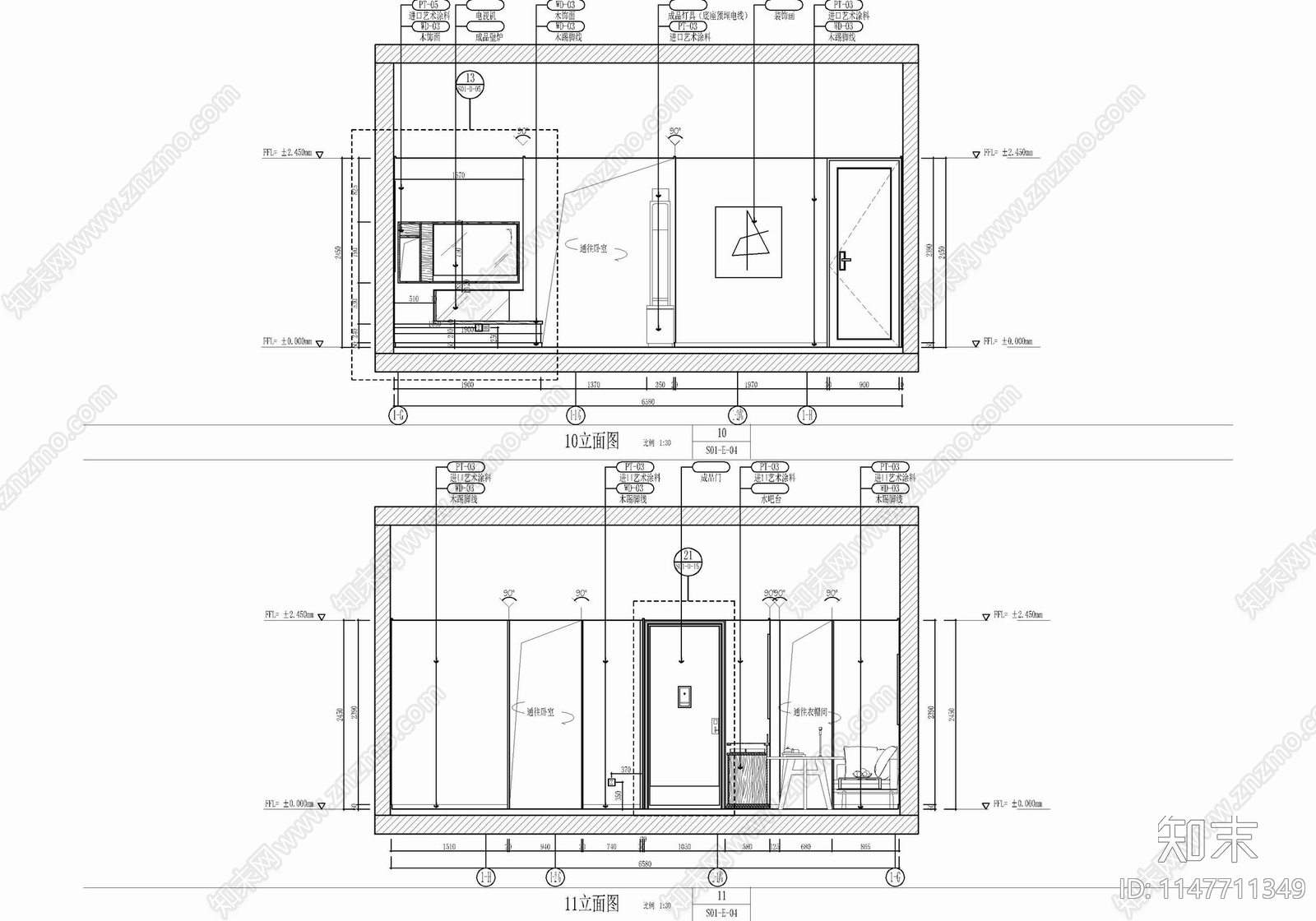 80㎡酒店家庭亲子房客房套房施工图下载【ID:1147711349】