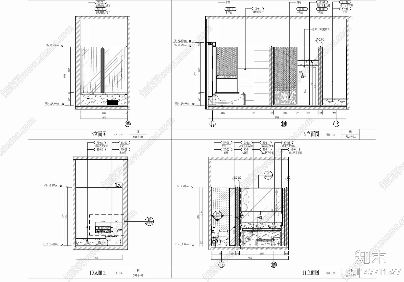 55㎡酒店客房cad施工图下载【ID:1147711527】