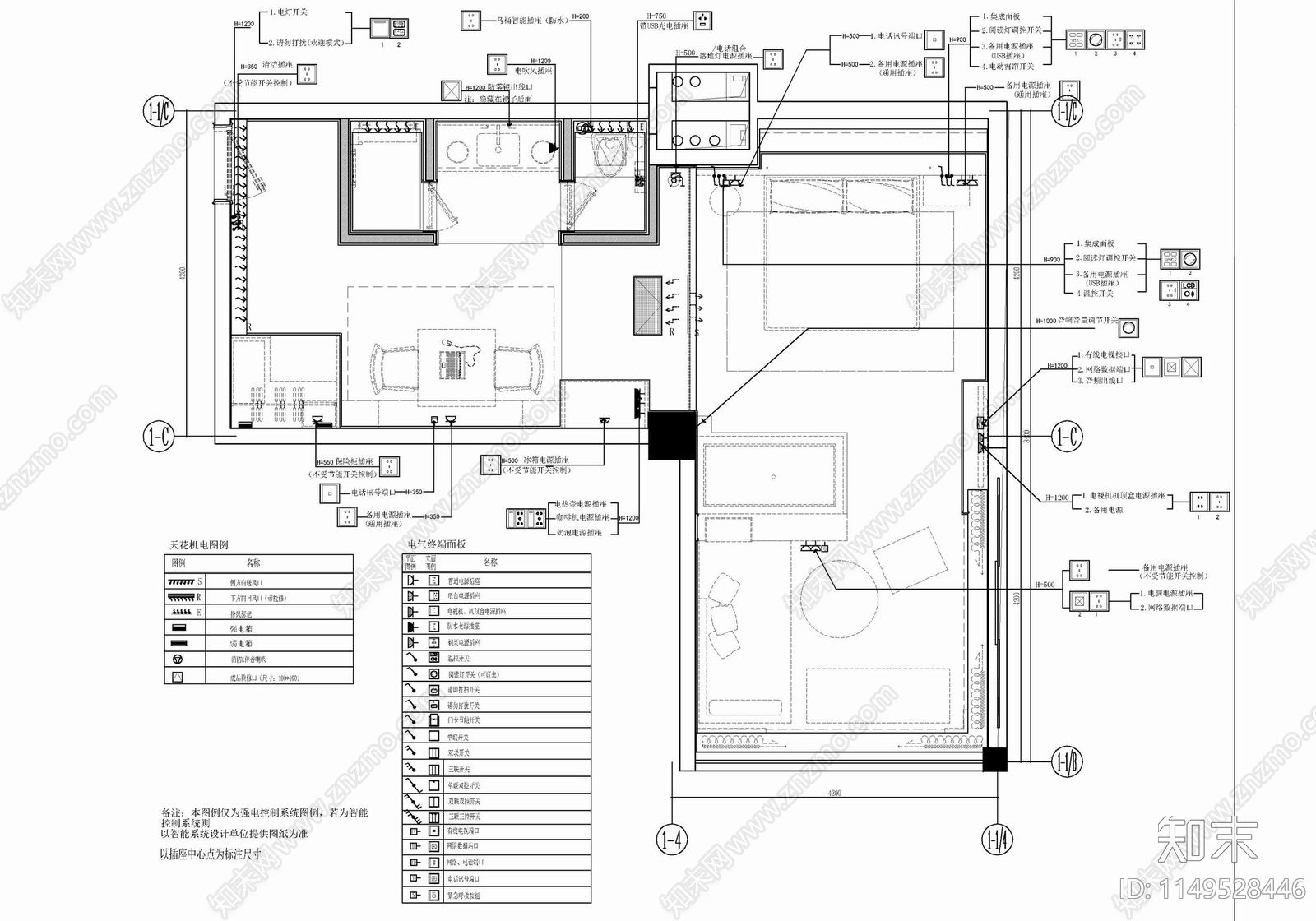 63㎡酒店豪华大床房客房套房cad施工图下载【ID:1149528446】