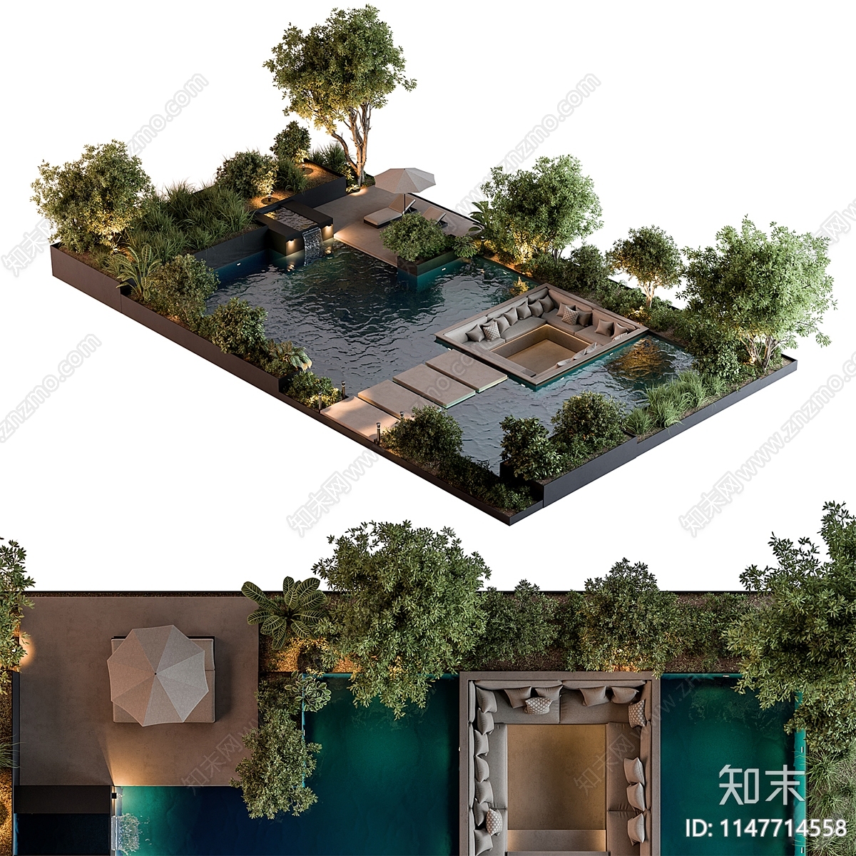 现代庭院景观3D模型下载【ID:1147714558】