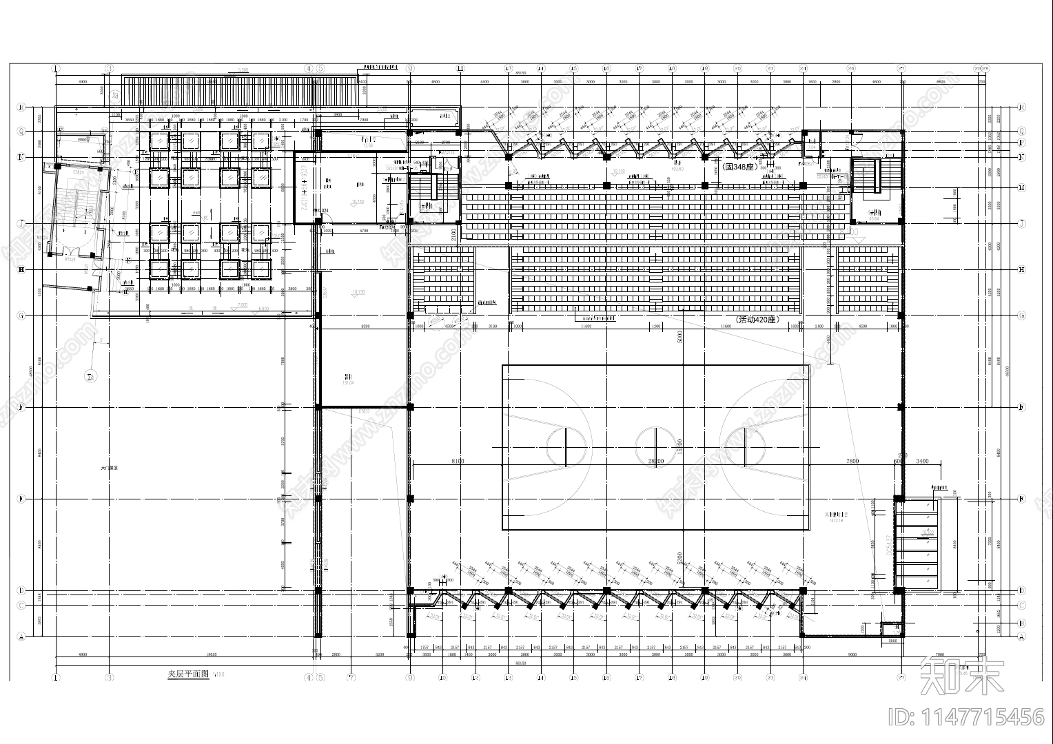 最新学校建筑风雨操场cad施工图下载【ID:1147715456】