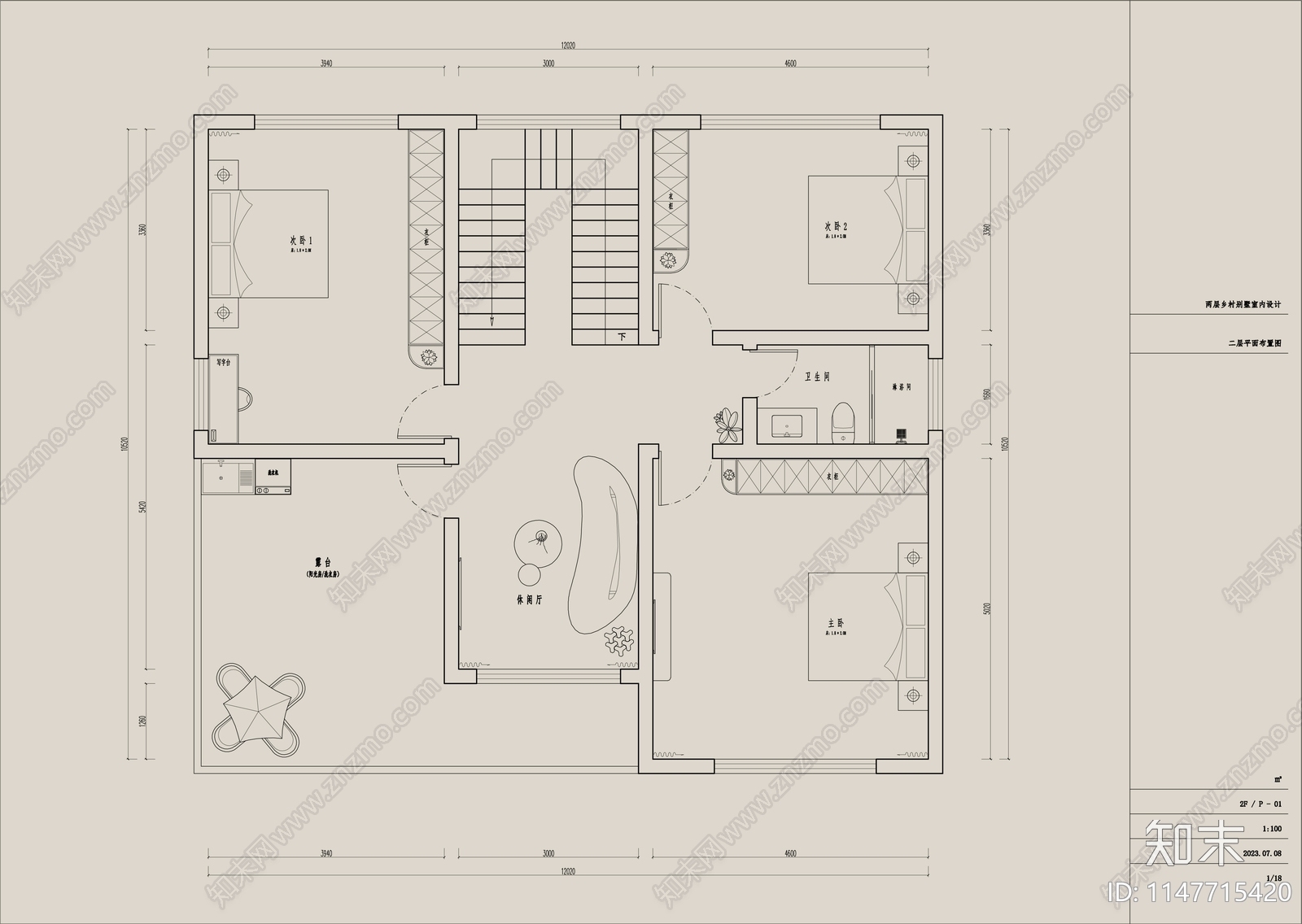 现代别墅室内平面施工图下载【ID:1147715420】