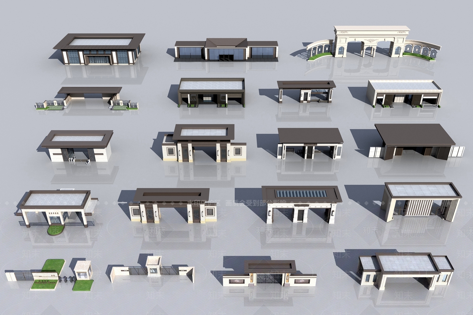 新中式入口大门3D模型下载【ID:1147719200】