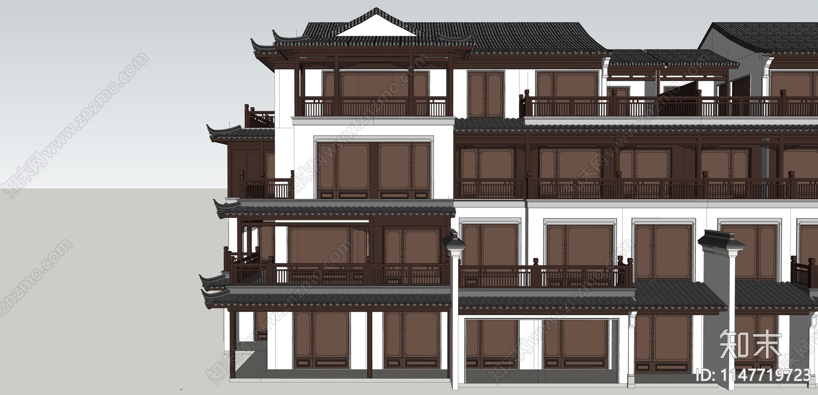 新中式联排别墅SU模型下载【ID:1147719723】