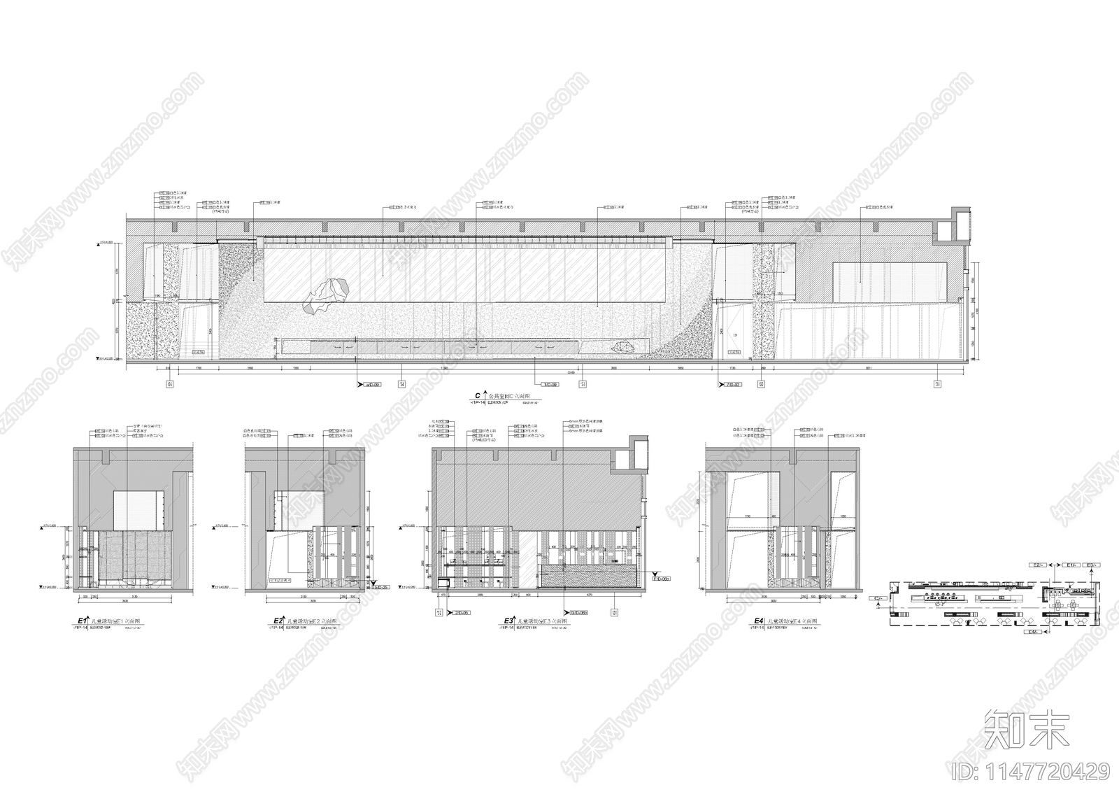 1000㎡售楼中心室内cad施工图下载【ID:1147720429】