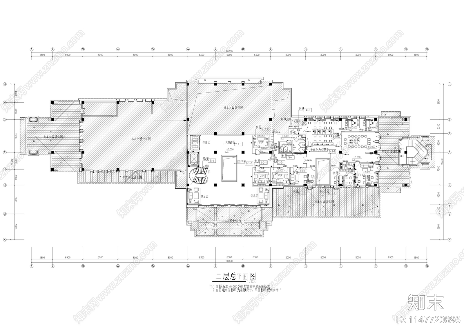 2800㎡高端售楼中心室内cad施工图下载【ID:1147720896】