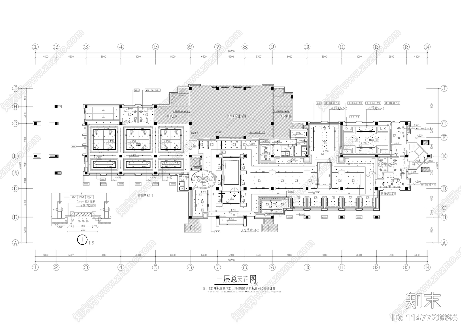 2800㎡高端售楼中心室内cad施工图下载【ID:1147720896】