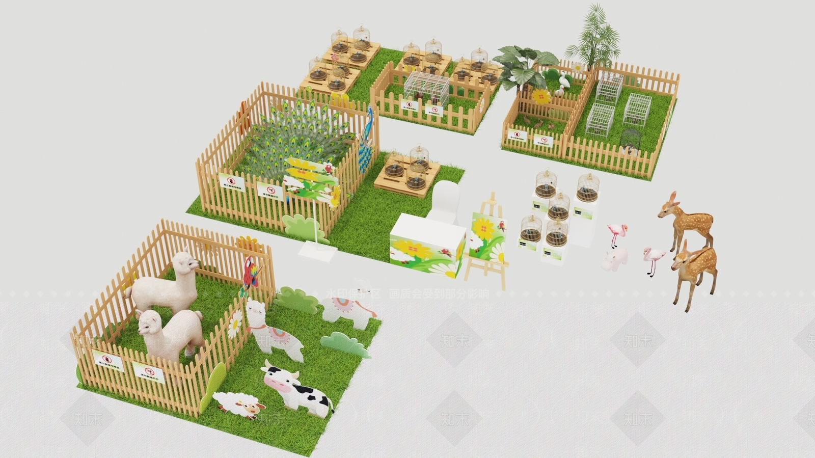 现代动物园围栏草地美陈活动3D模型下载【ID:1147721231】