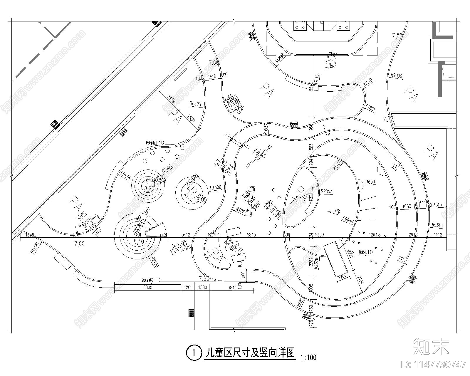 儿童游乐场cad施工图下载【ID:1147730747】