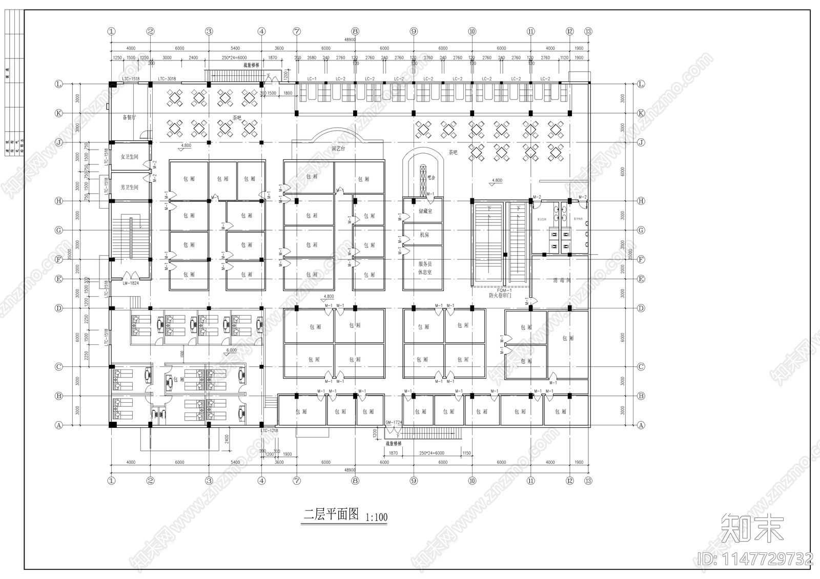 休闲中心建筑cad施工图下载【ID:1147729732】