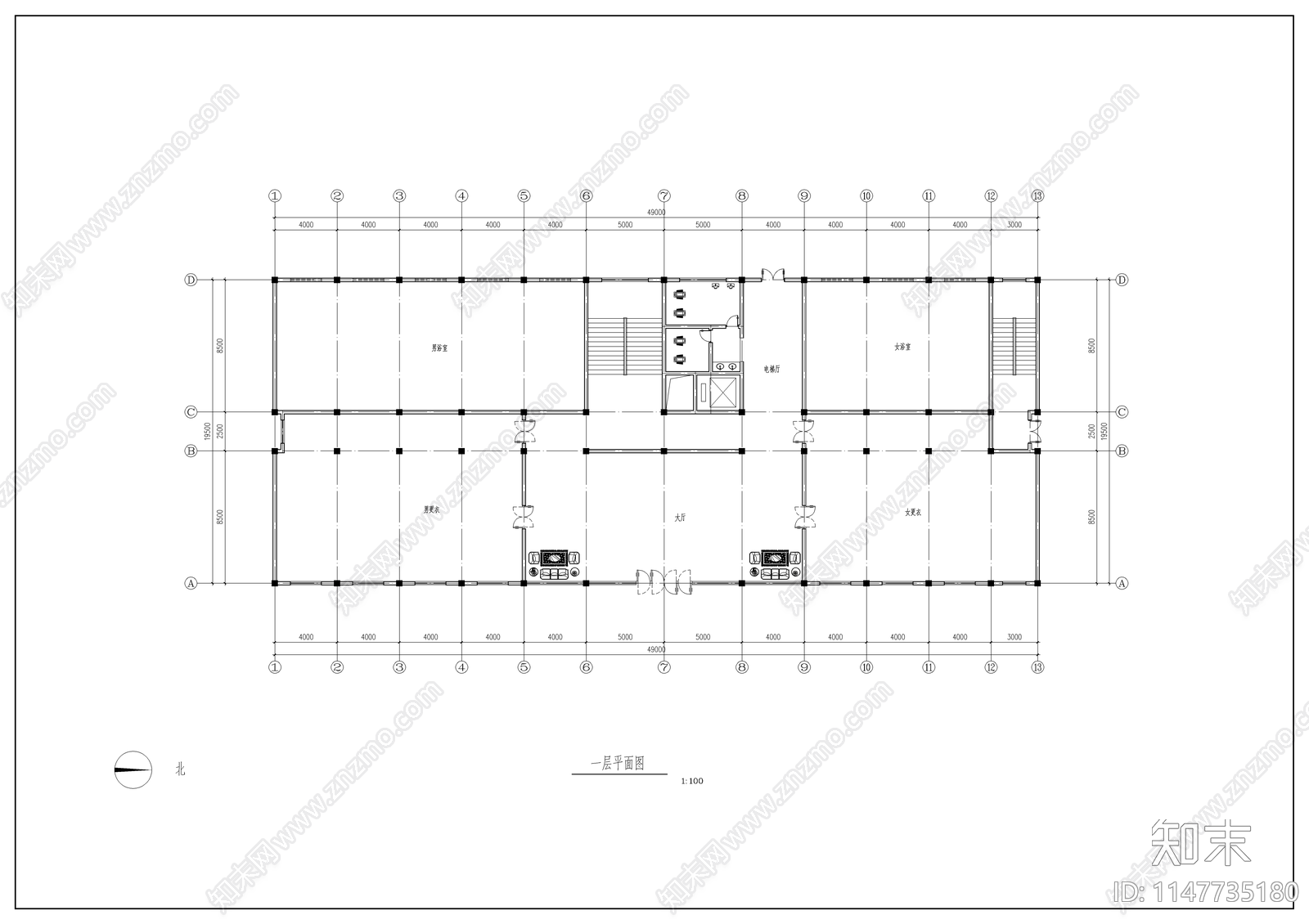 休闲中心建筑图cad施工图下载【ID:1147735180】