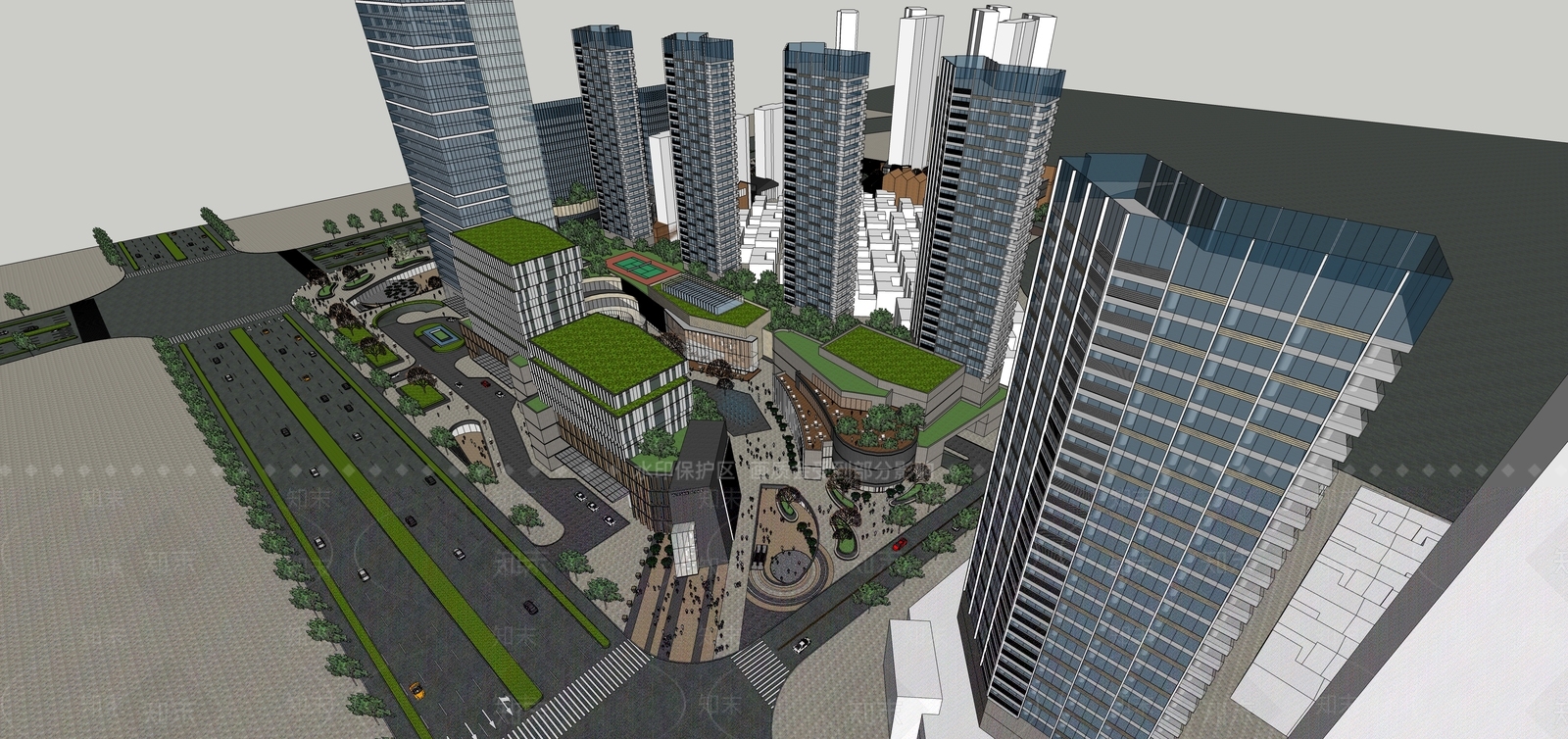 现代商业办公综合体SU模型下载【ID:1147737927】