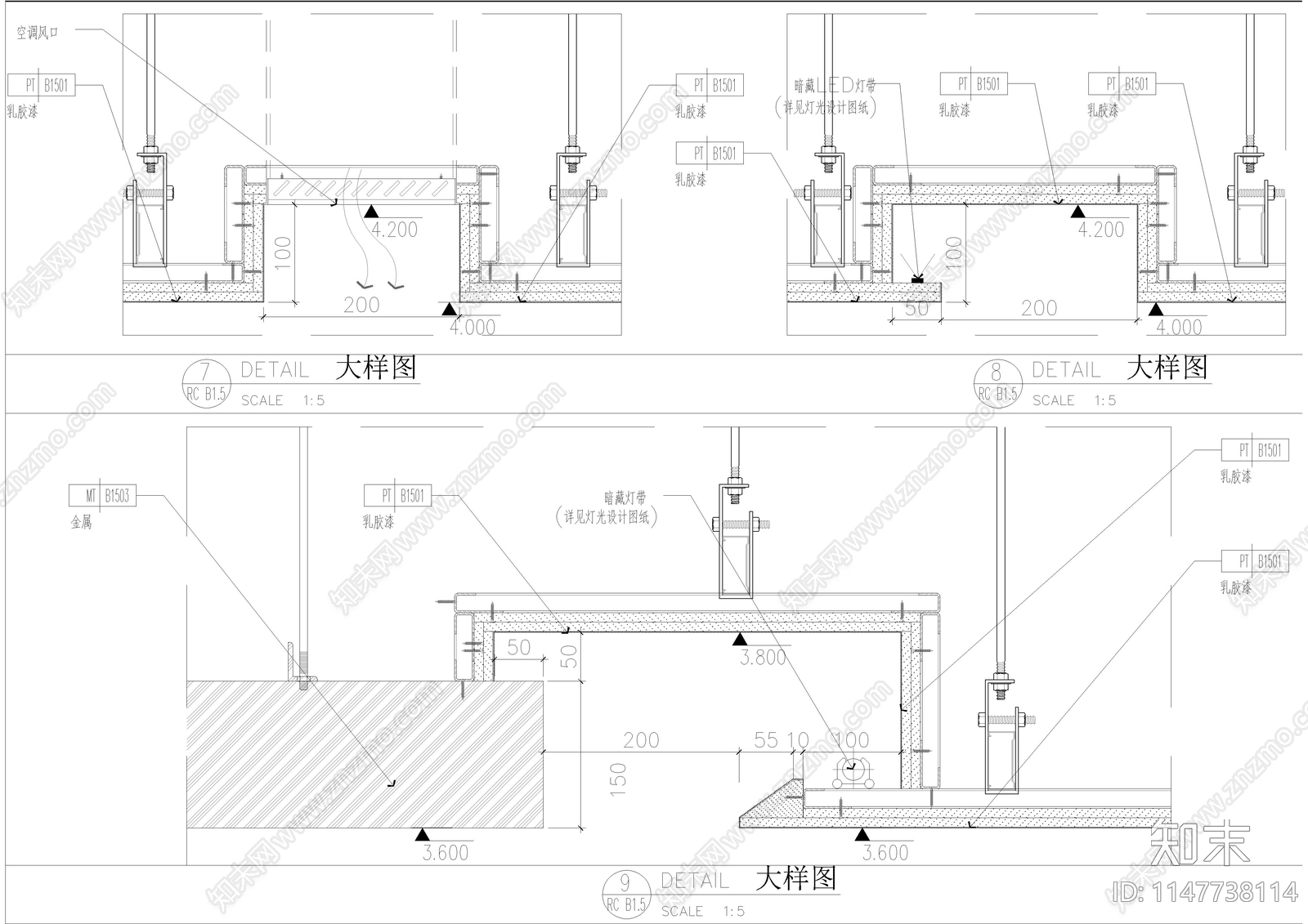 大型餐厅天花地面节点大样图cad施工图下载【ID:1147738114】