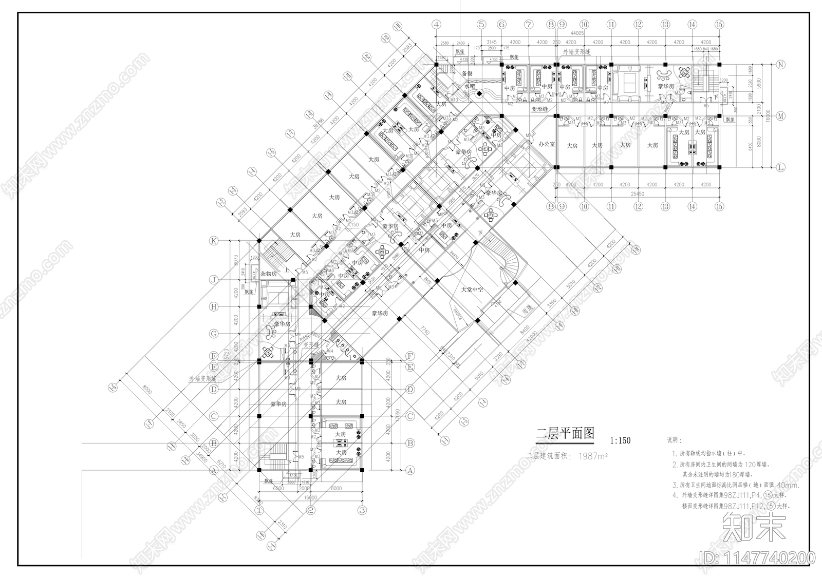 娱乐休闲大厦建筑cad施工图下载【ID:1147740200】