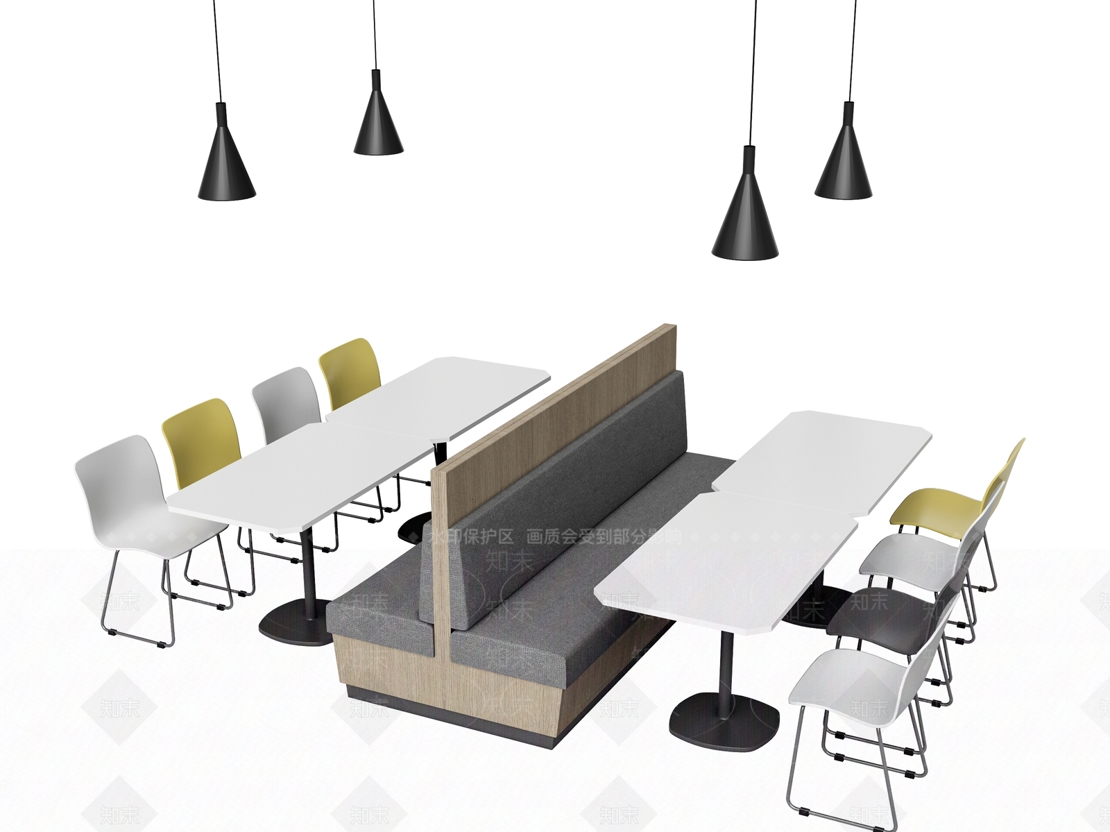 现代食堂餐桌椅SU模型下载【ID:1147753769】