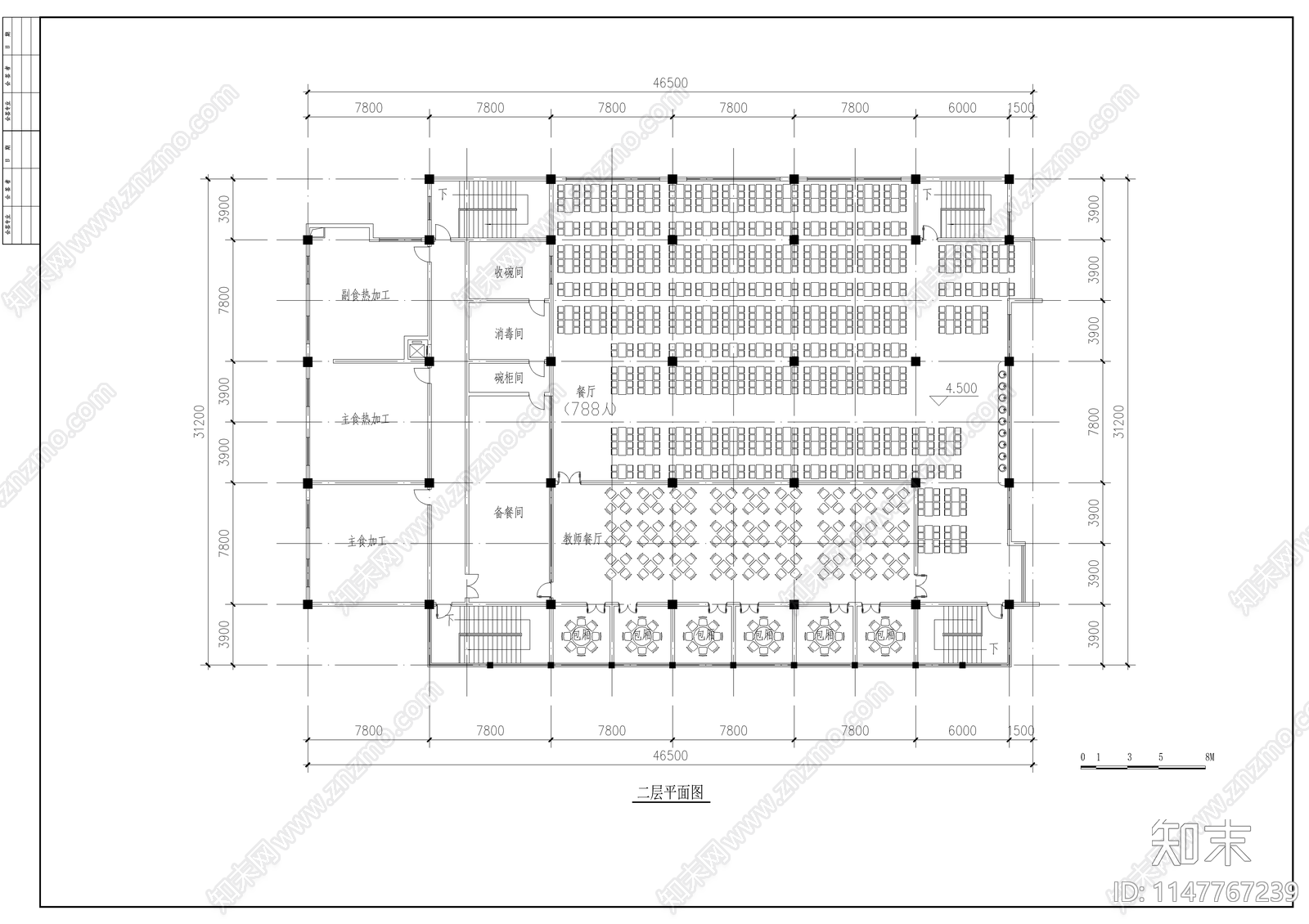 标准食堂建筑cad施工图下载【ID:1147767239】