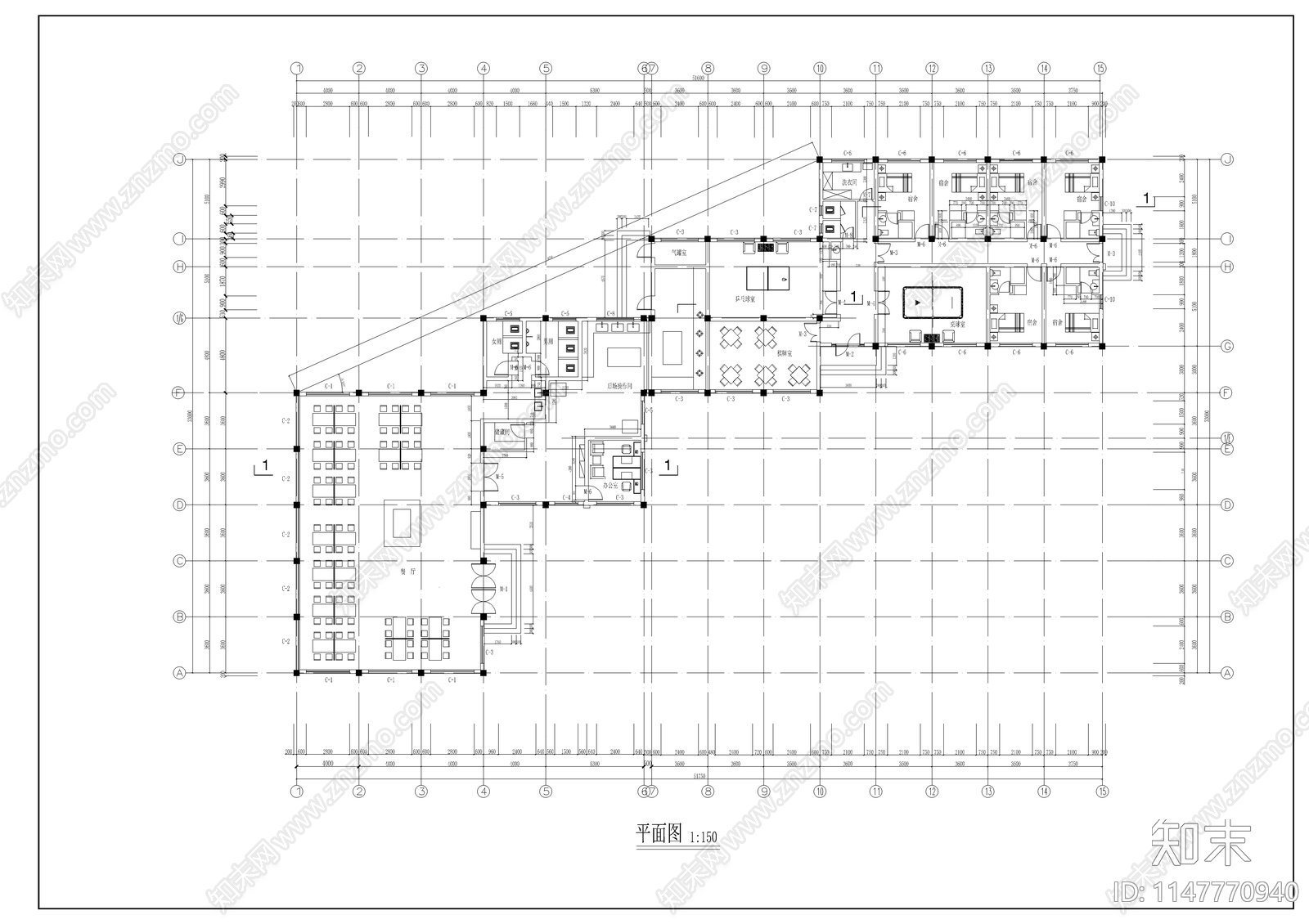 食堂建筑cad施工图下载【ID:1147770940】