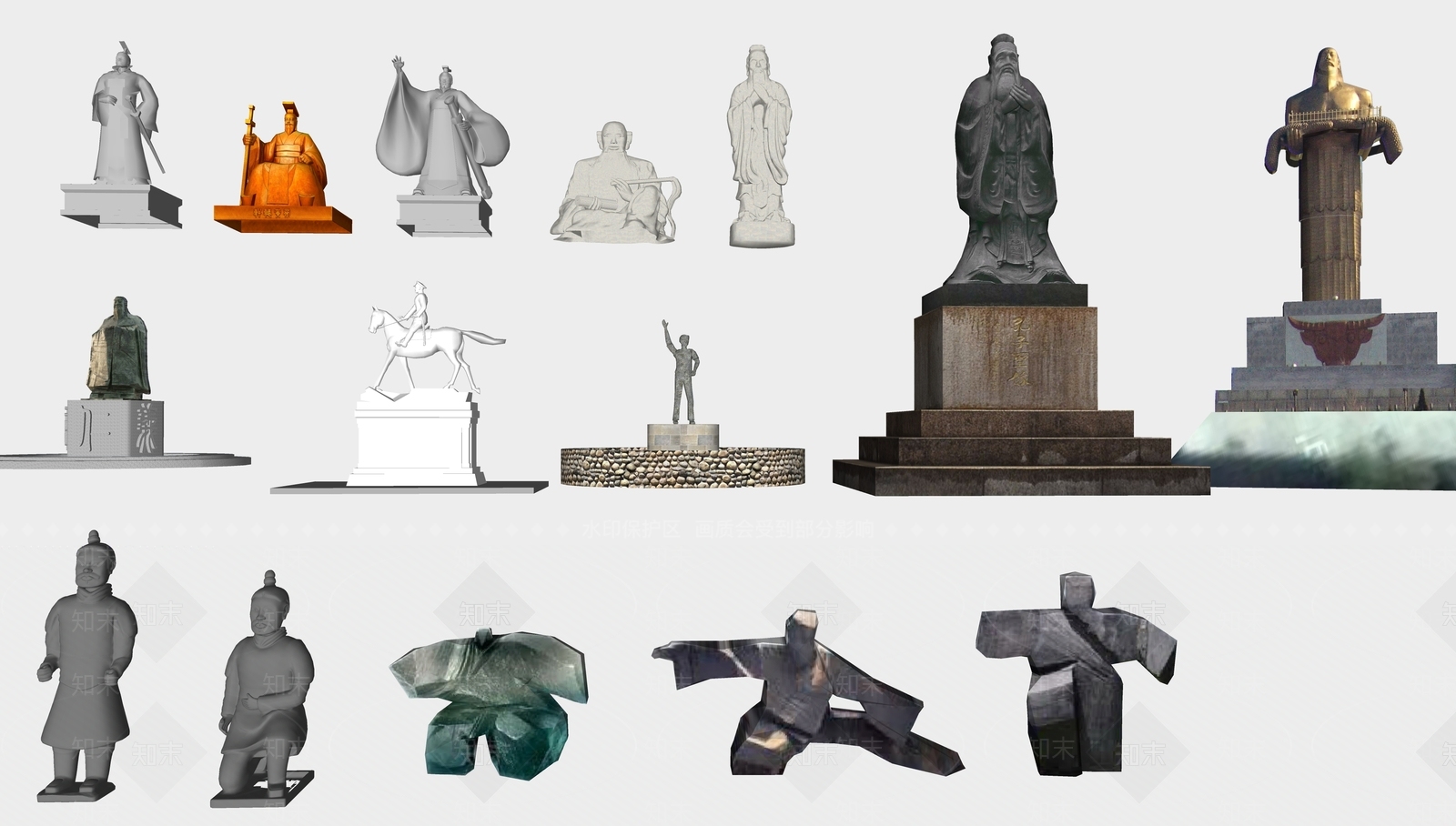 中式人物雕塑SU模型下载【ID:1147772185】