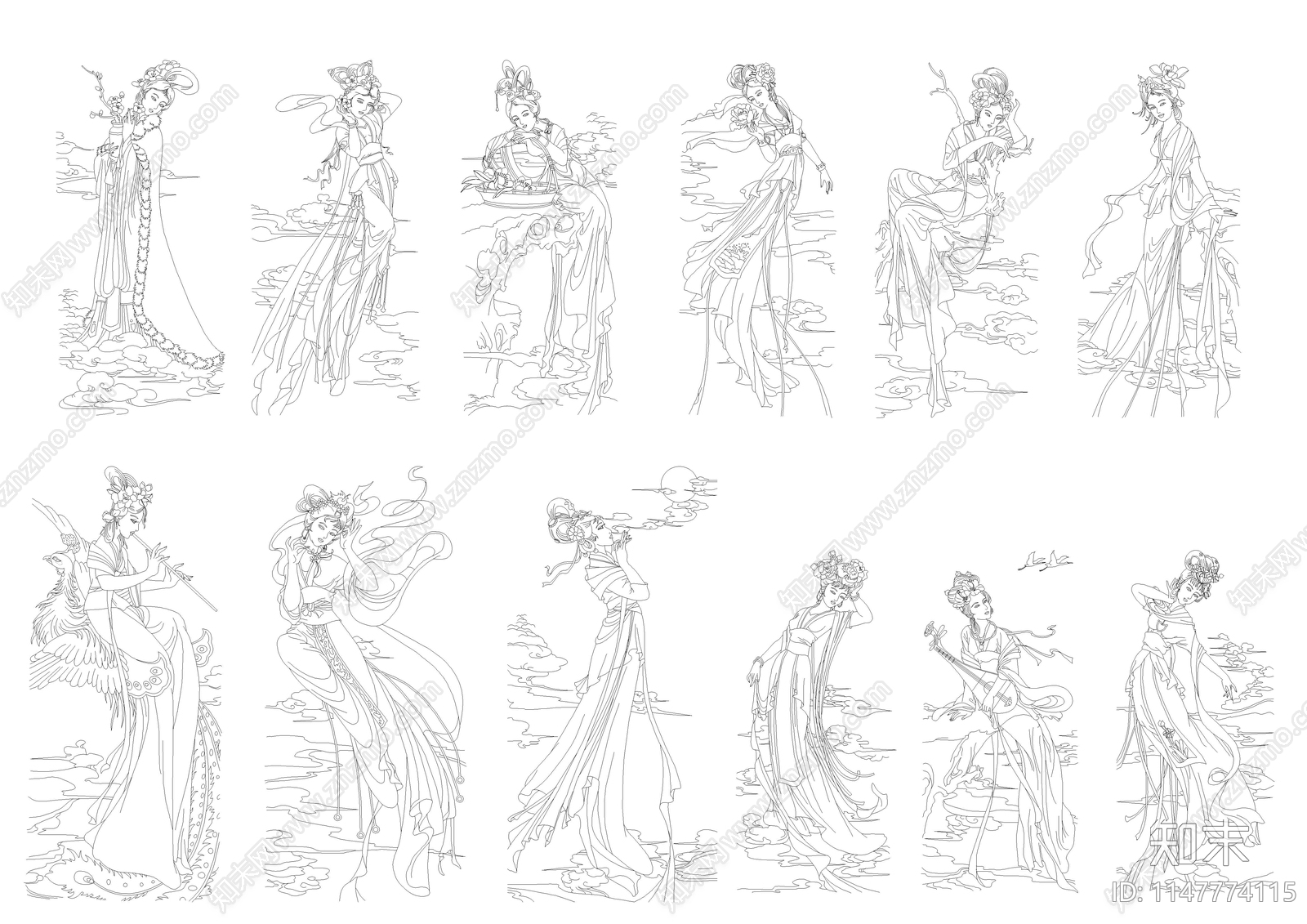 古代美女图库cad施工图下载【ID:1147774115】