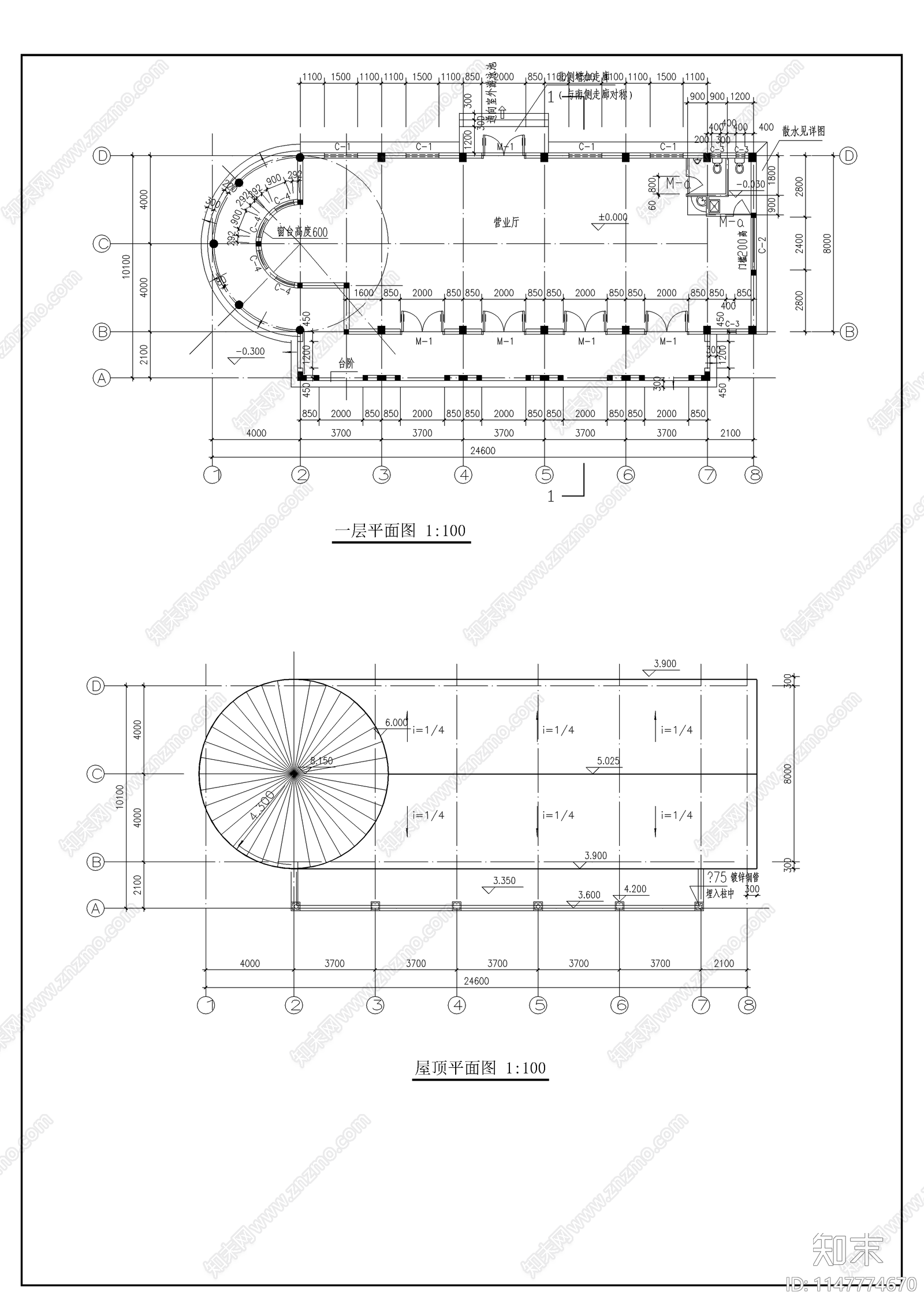 售楼处建筑cad施工图下载【ID:1147774670】